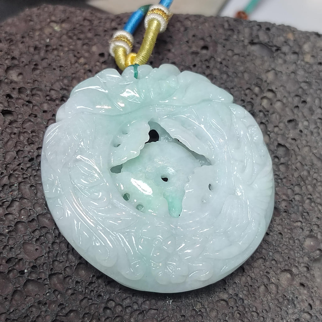 Certified Natural Burmese Jadeite Floral Bird Harmony Pendant Type A Untreated Movable 平方扣 Museum Grade Hand Carved SL458
