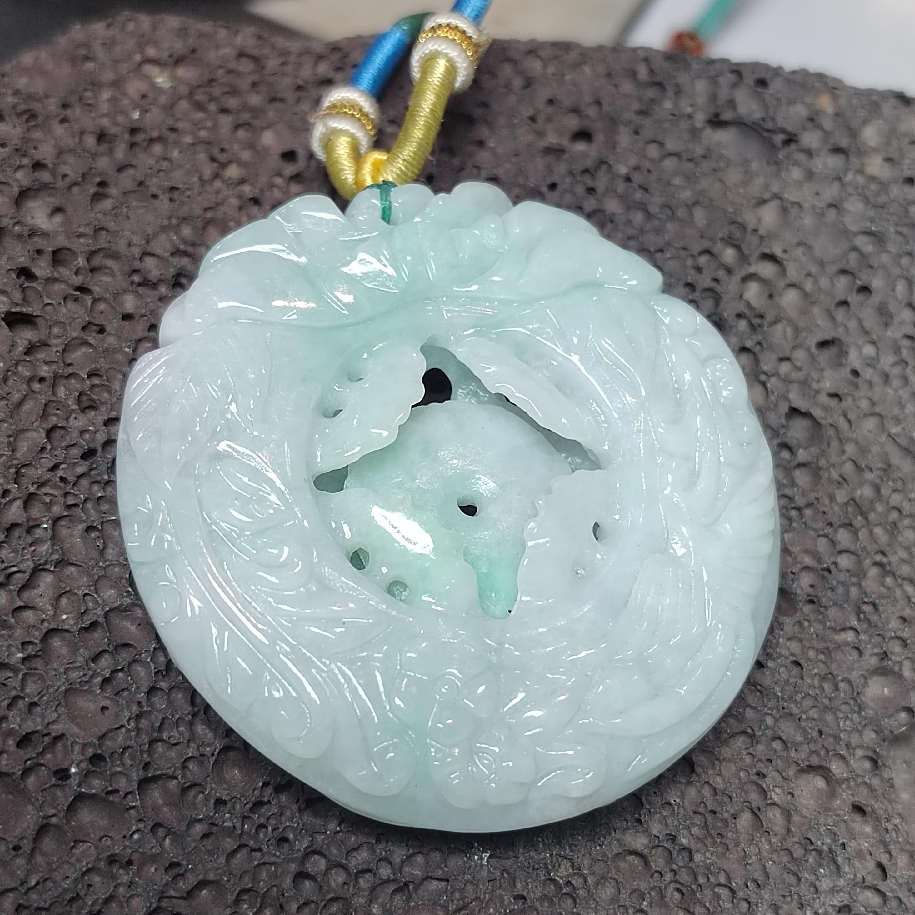 Certified Natural Burmese Jadeite Floral Bird Harmony Pendant Type A Untreated Movable 平方扣 Museum Grade Hand Carved SL458