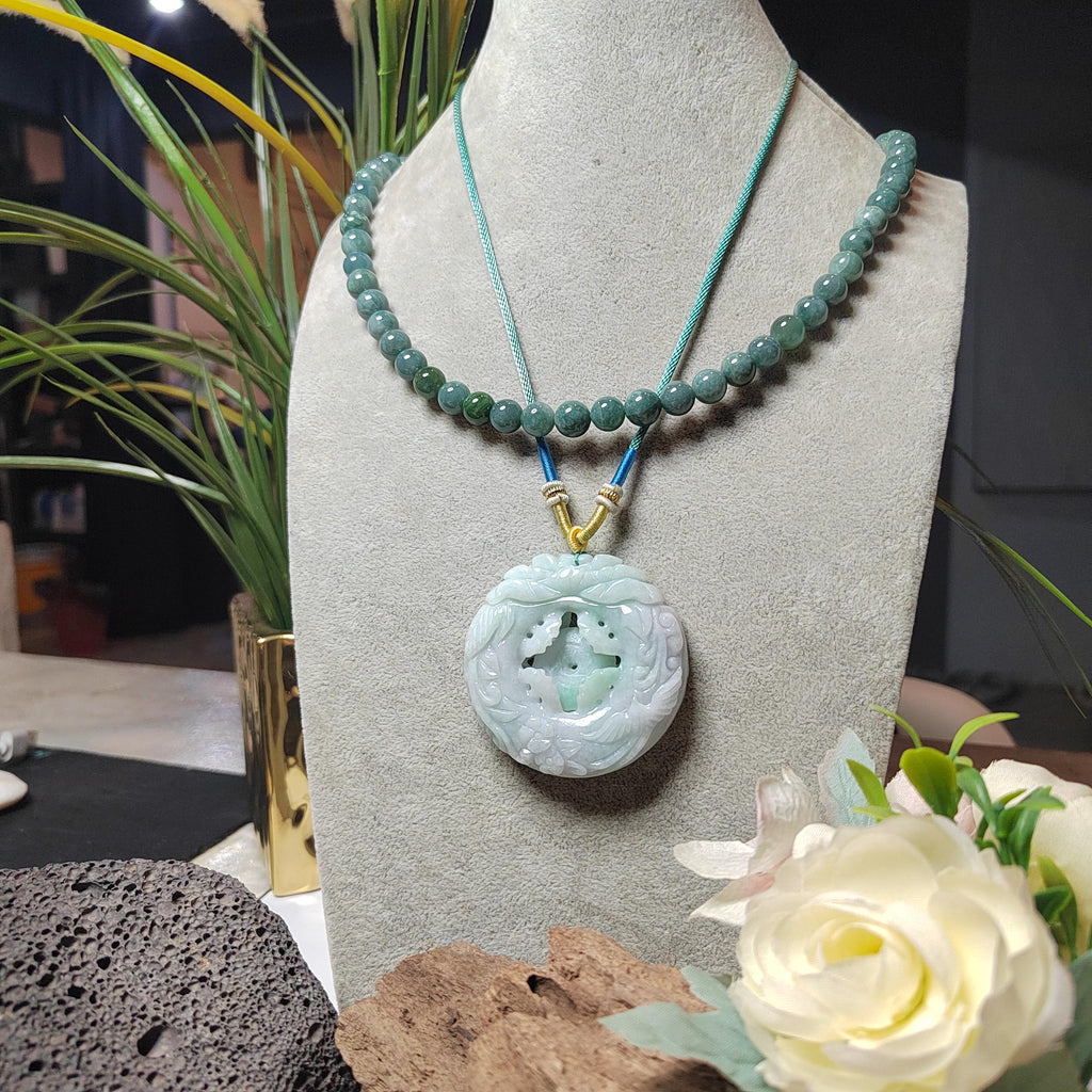 Certified Natural Burmese Jadeite Floral Bird Harmony Pendant Type A Untreated Movable 平方扣 Museum Grade Hand Carved SL458
