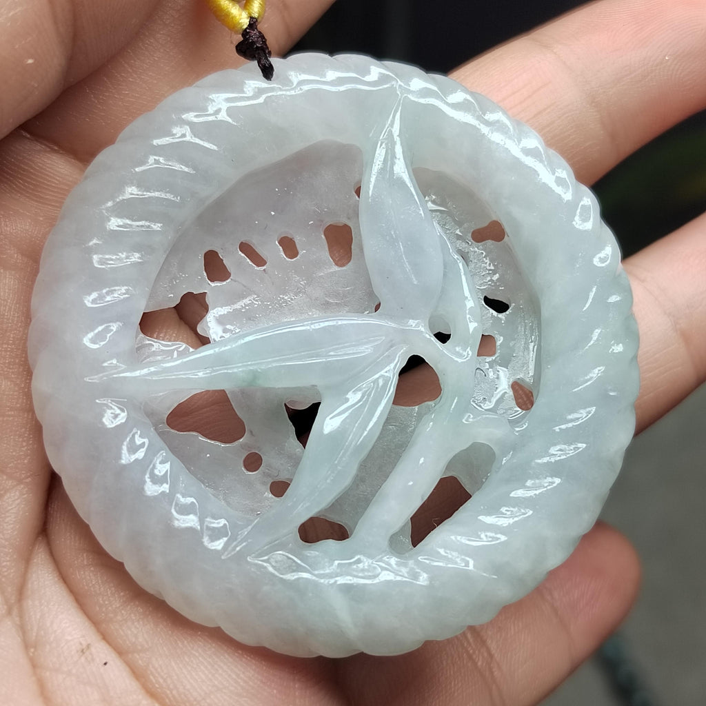Certified Natural Burmese Jadeite “Pure Harmony Floral Bird” Pendant | Type A Untreated | Double-Sided Hand-Carved | Collector’s Grade SL457