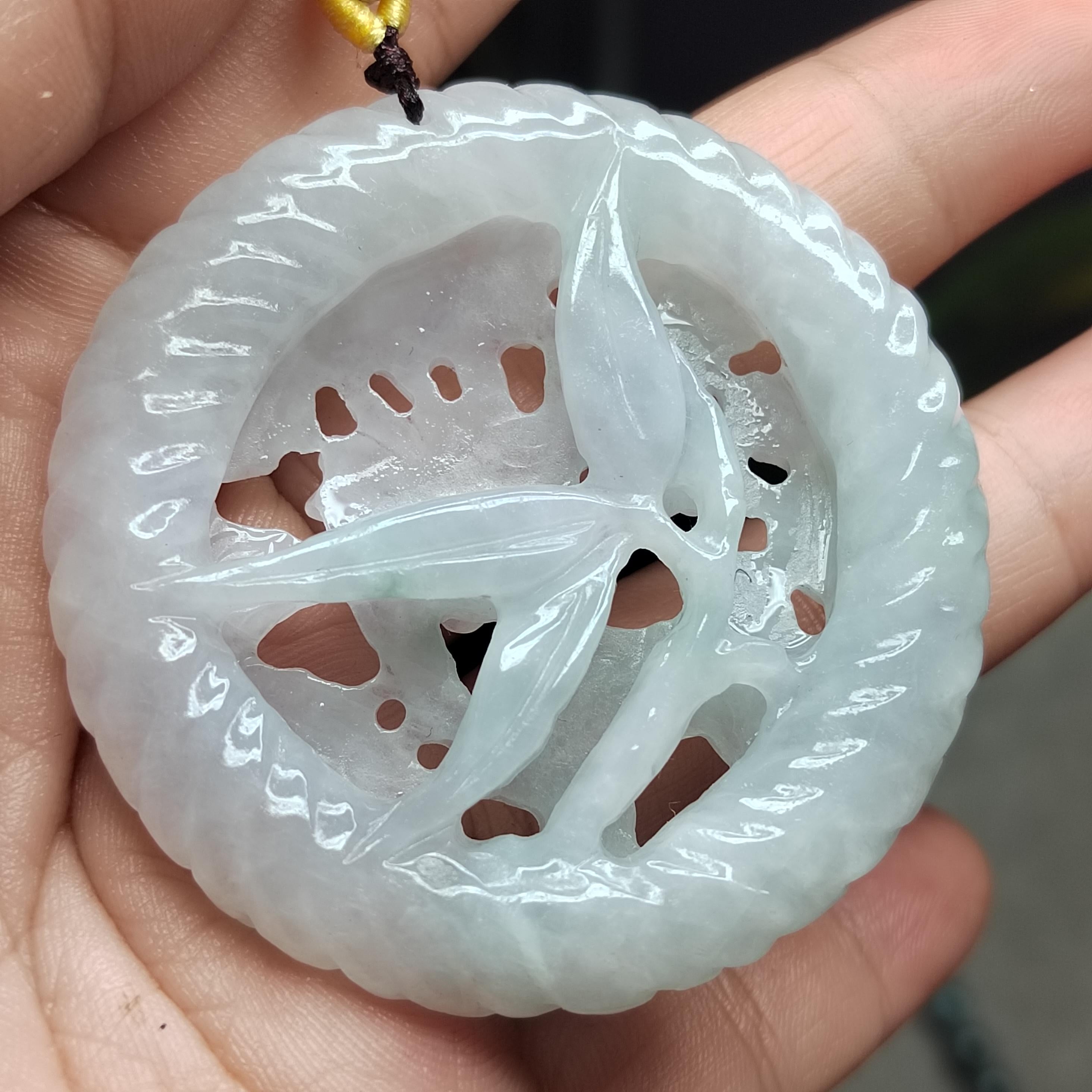 Certified Natural Burmese Jadeite “Pure Harmony Floral Bird” Pendant | Type A Untreated | Double-Sided Hand-Carved | Collector’s Grade SL457