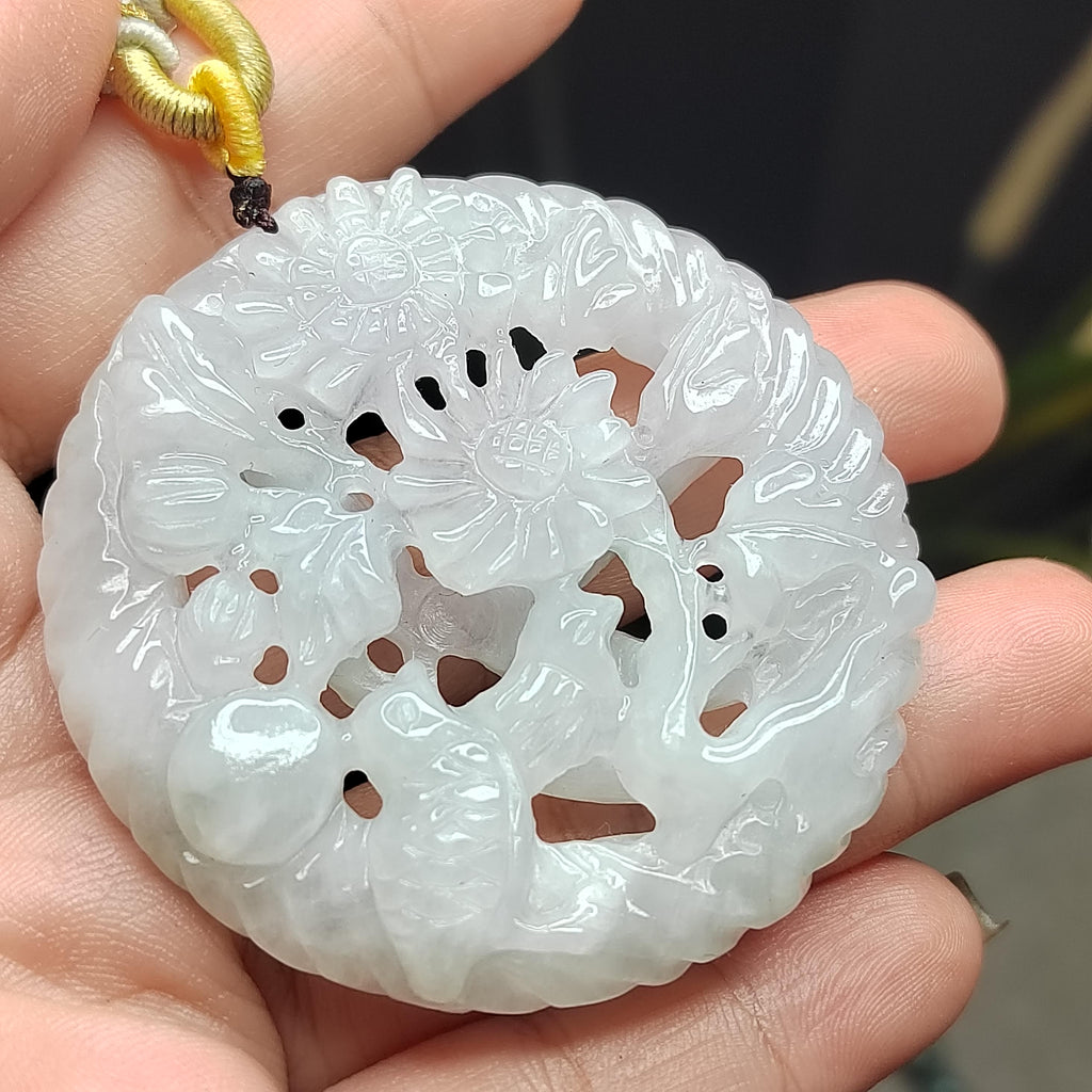 Certified Natural Burmese Jadeite “Pure Harmony Floral Bird” Pendant | Type A Untreated | Double-Sided Hand-Carved | Collector’s Grade SL457