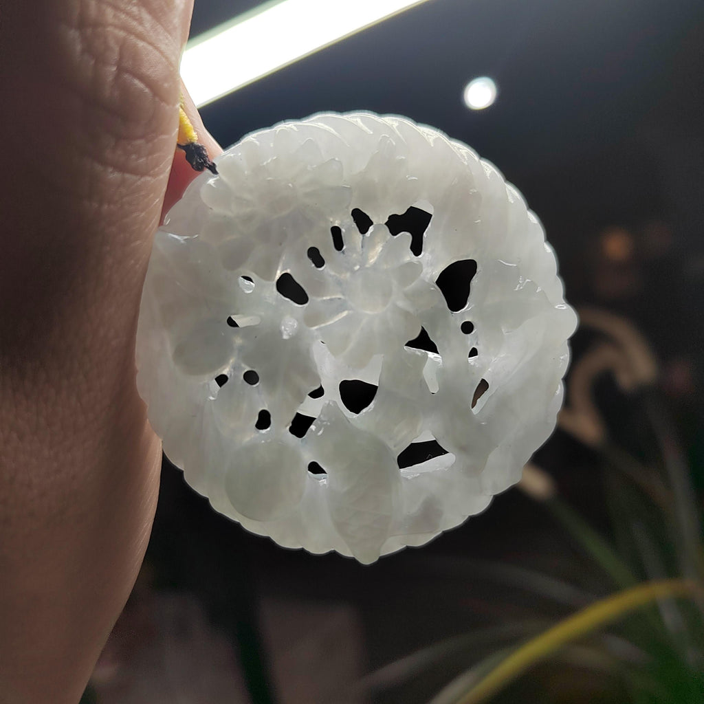 Certified Natural Burmese Jadeite “Pure Harmony Floral Bird” Pendant | Type A Untreated | Double-Sided Hand-Carved | Collector’s Grade SL457