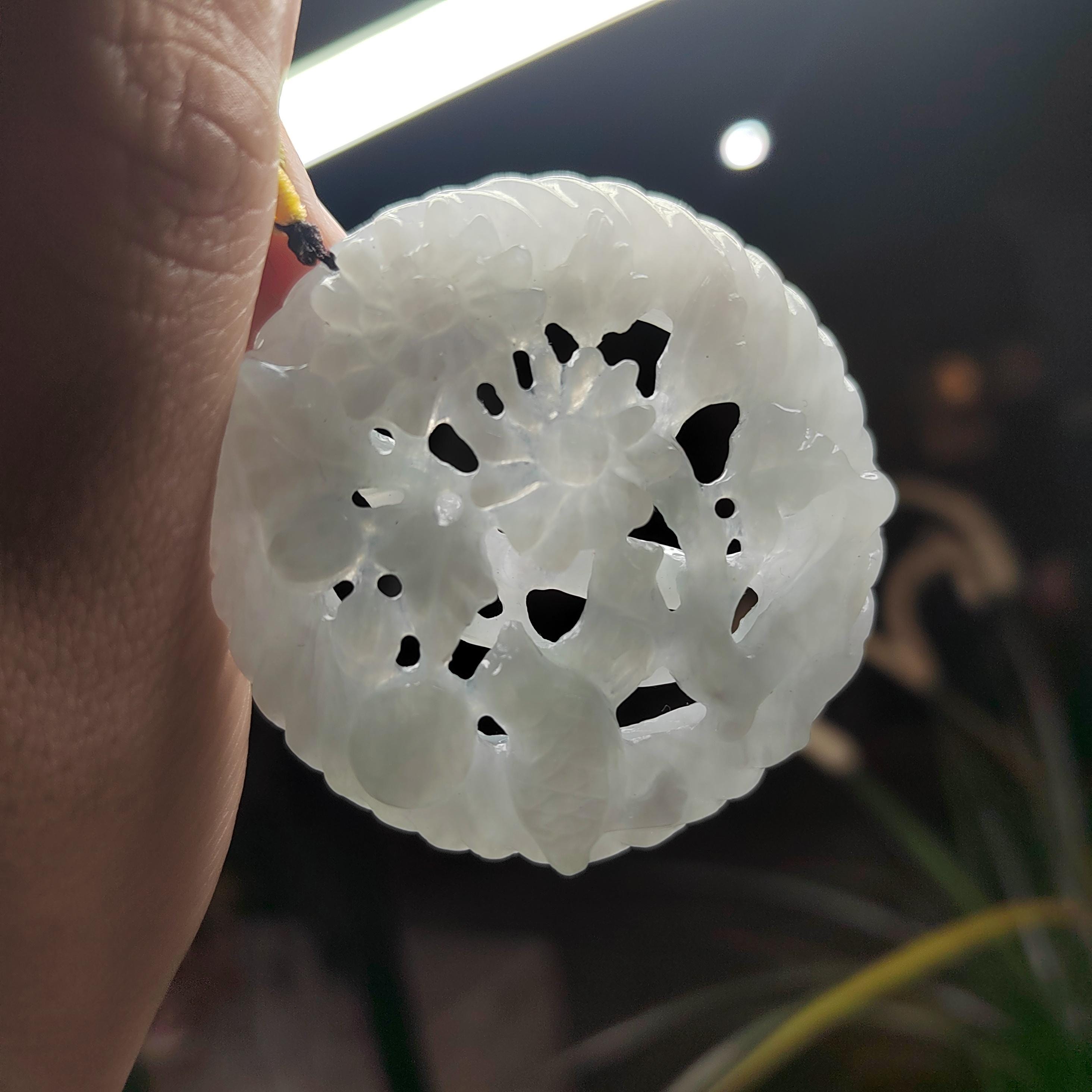 Certified Natural Burmese Jadeite “Pure Harmony Floral Bird” Pendant | Type A Untreated | Double-Sided Hand-Carved | Collector’s Grade SL457