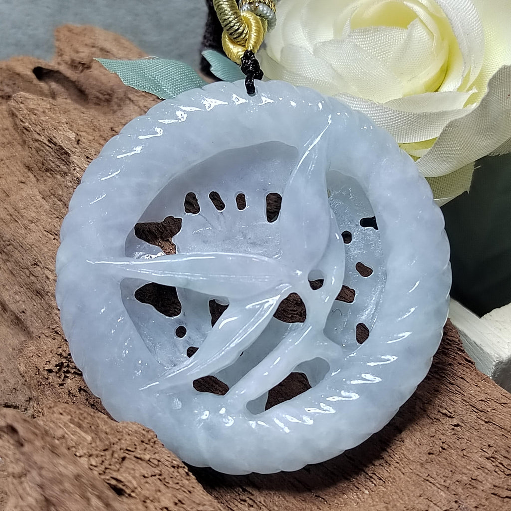Certified Natural Burmese Jadeite “Pure Harmony Floral Bird” Pendant | Type A Untreated | Double-Sided Hand-Carved | Collector’s Grade SL457