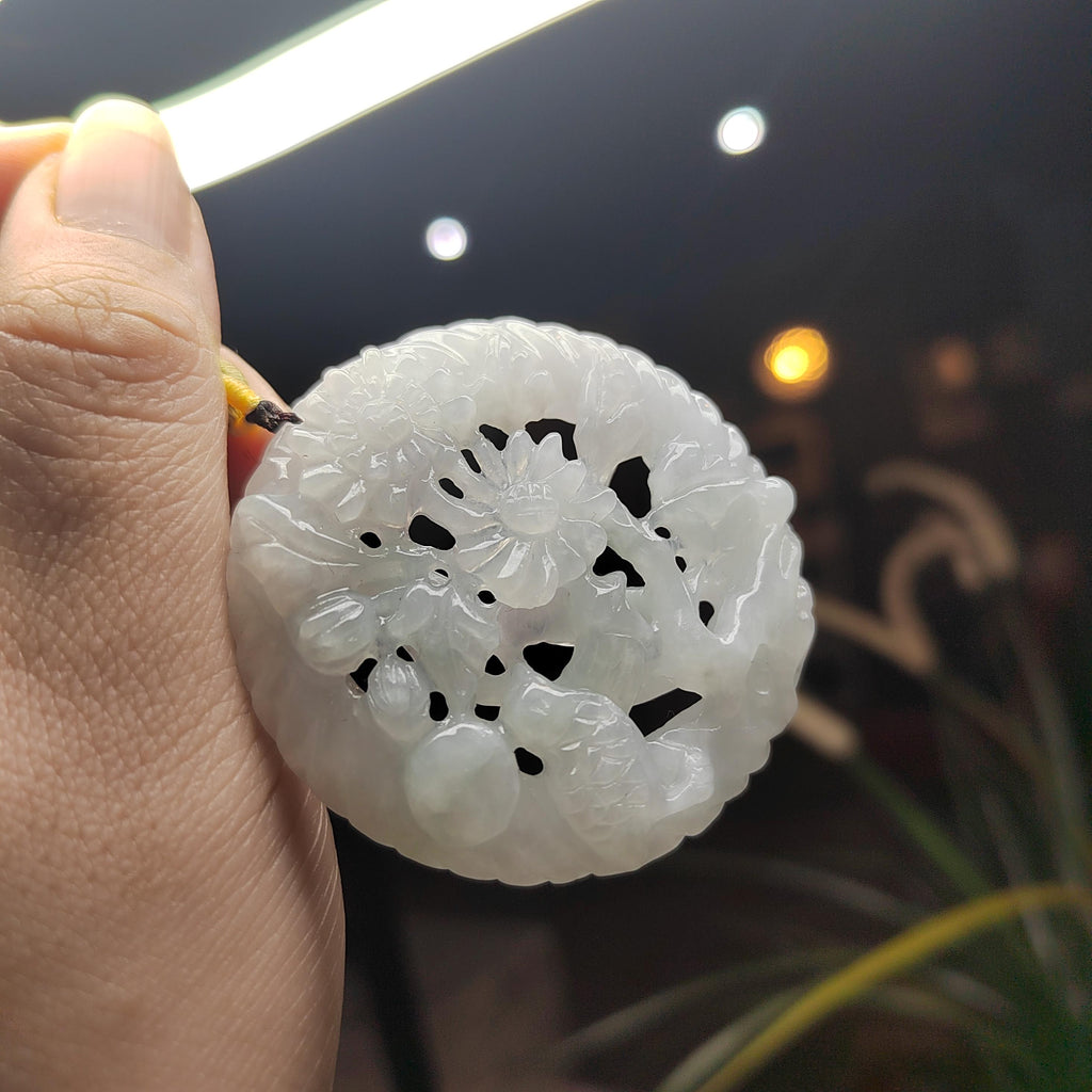 Certified Natural Burmese Jadeite “Pure Harmony Floral Bird” Pendant | Type A Untreated | Double-Sided Hand-Carved | Collector’s Grade SL457