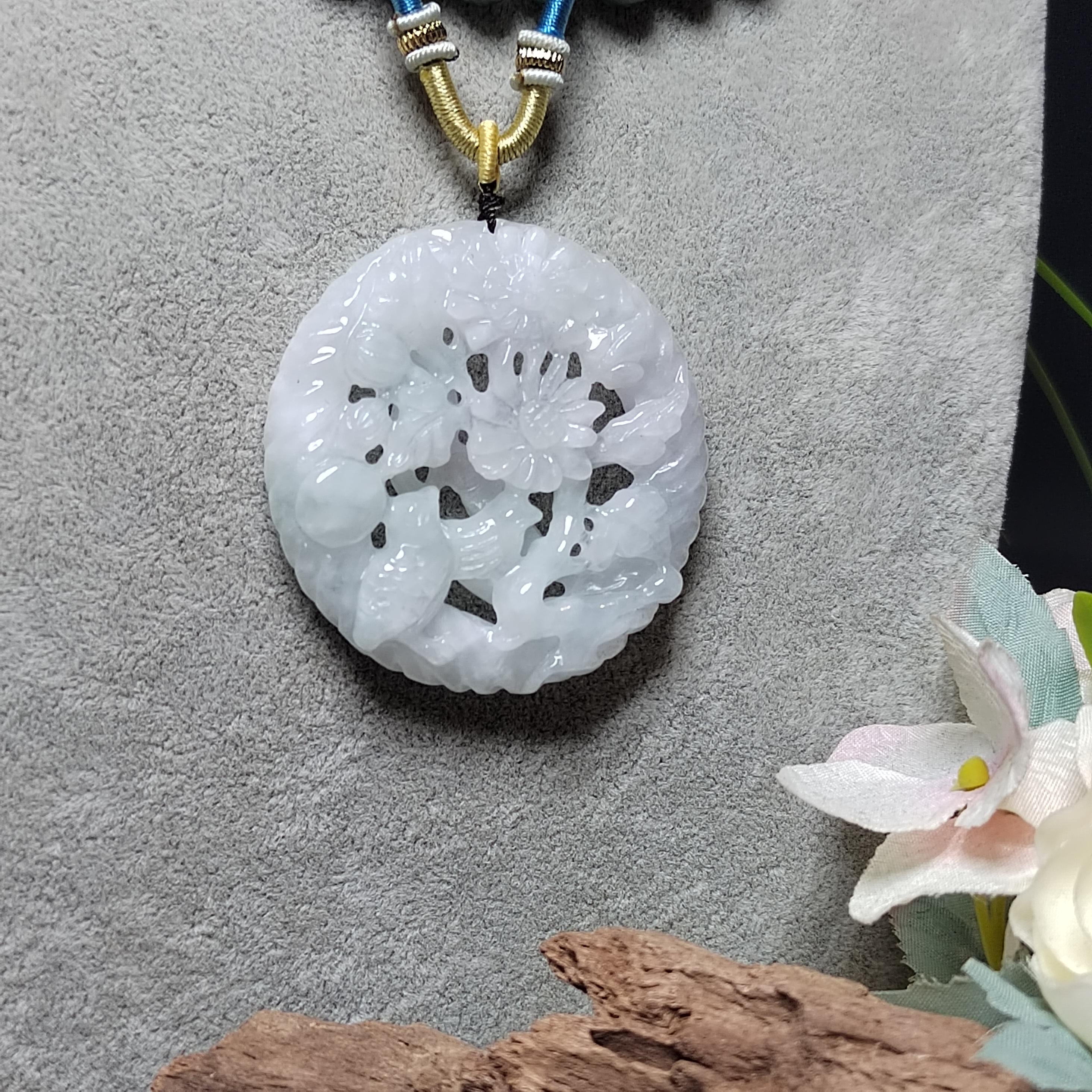 Certified Natural Burmese Jadeite “Pure Harmony Floral Bird” Pendant | Type A Untreated | Double-Sided Hand-Carved | Collector’s Grade SL457