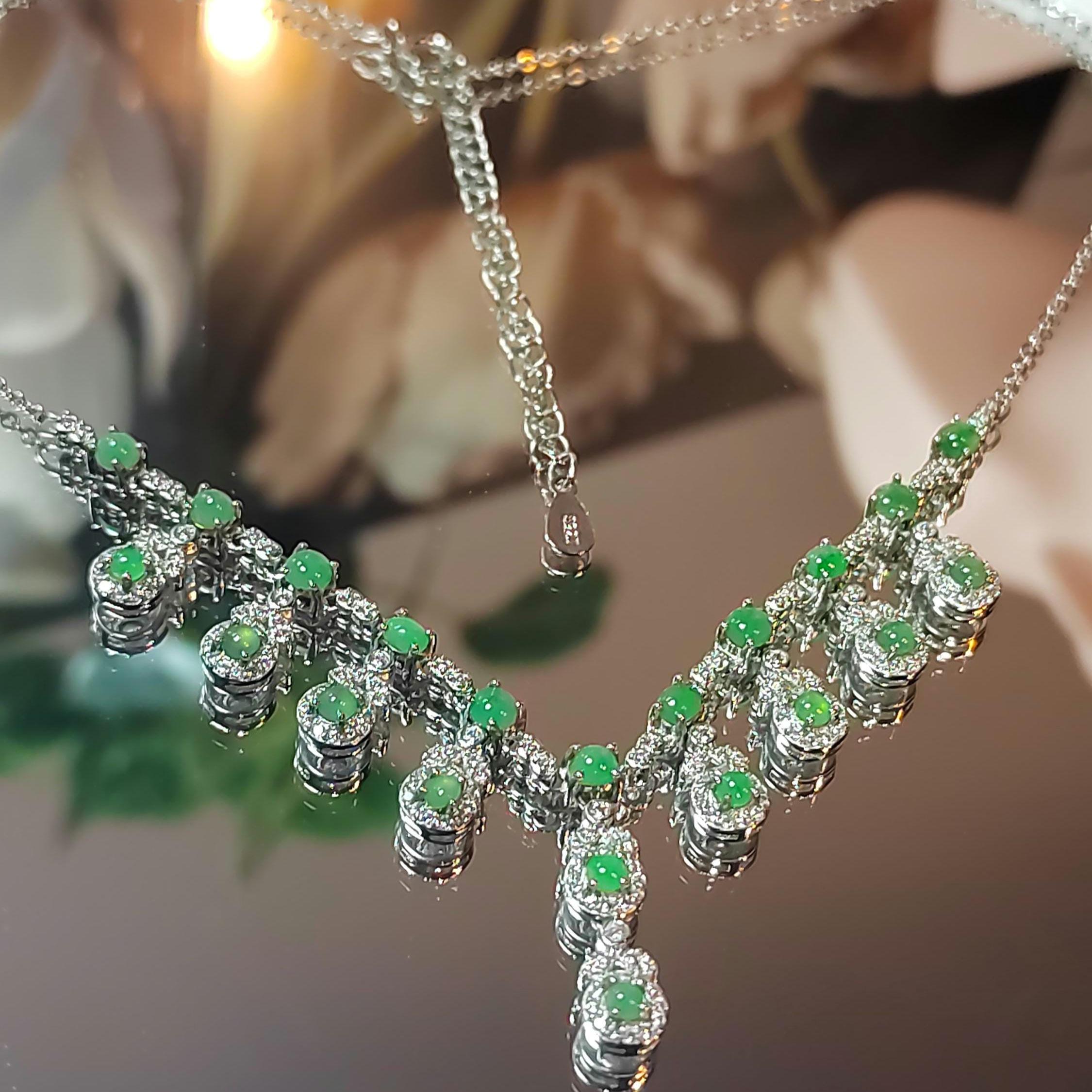 Natural Luxury Untreated Burmese Apple Green Jadeite Necklace | Icy Translucent SL8001