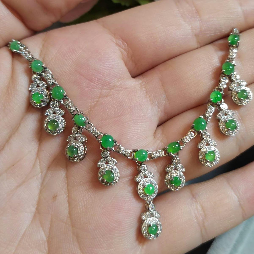 Apple Green Jade Beads on 925 Silver Necklace
