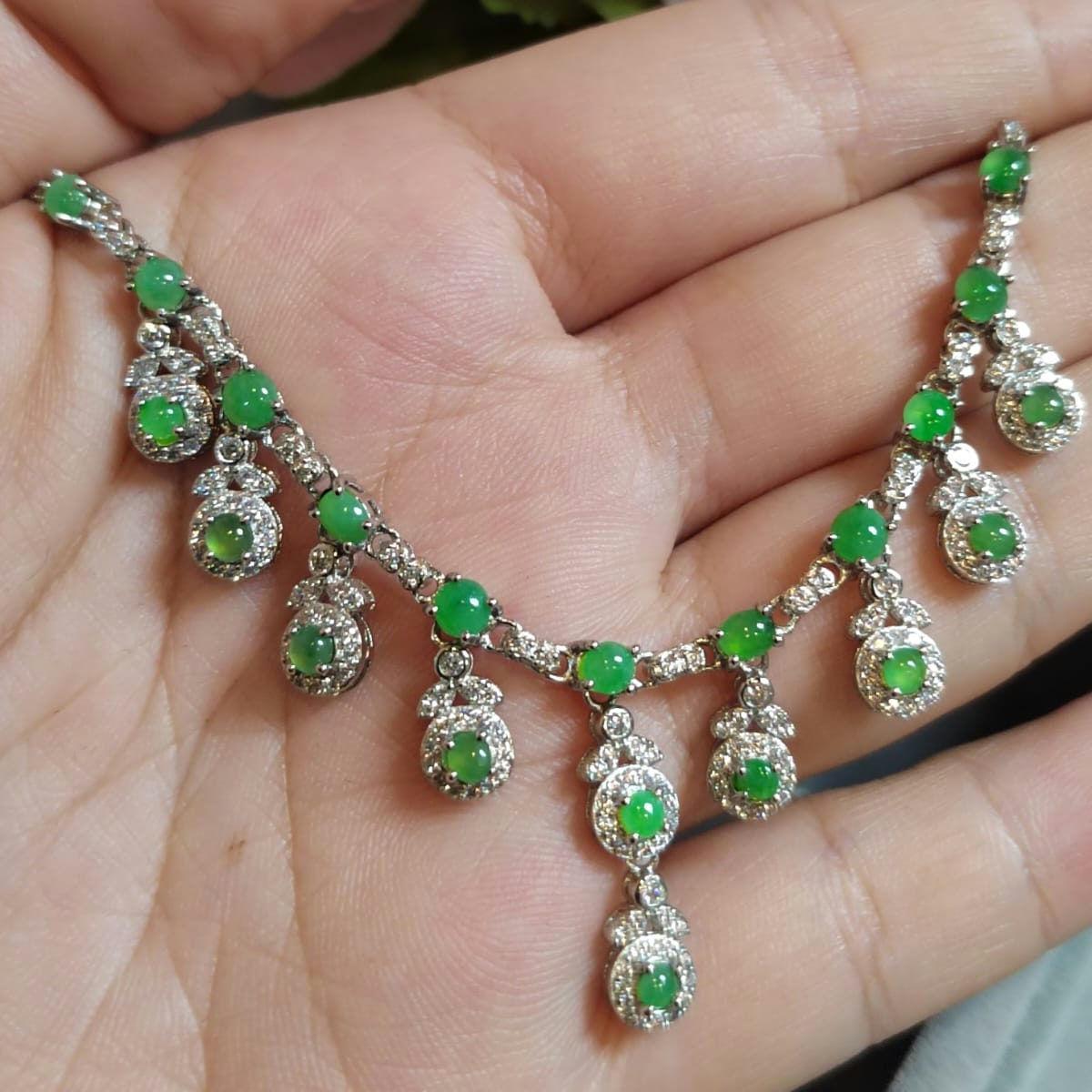 Apple Green Jade Beads on 925 Silver Necklace