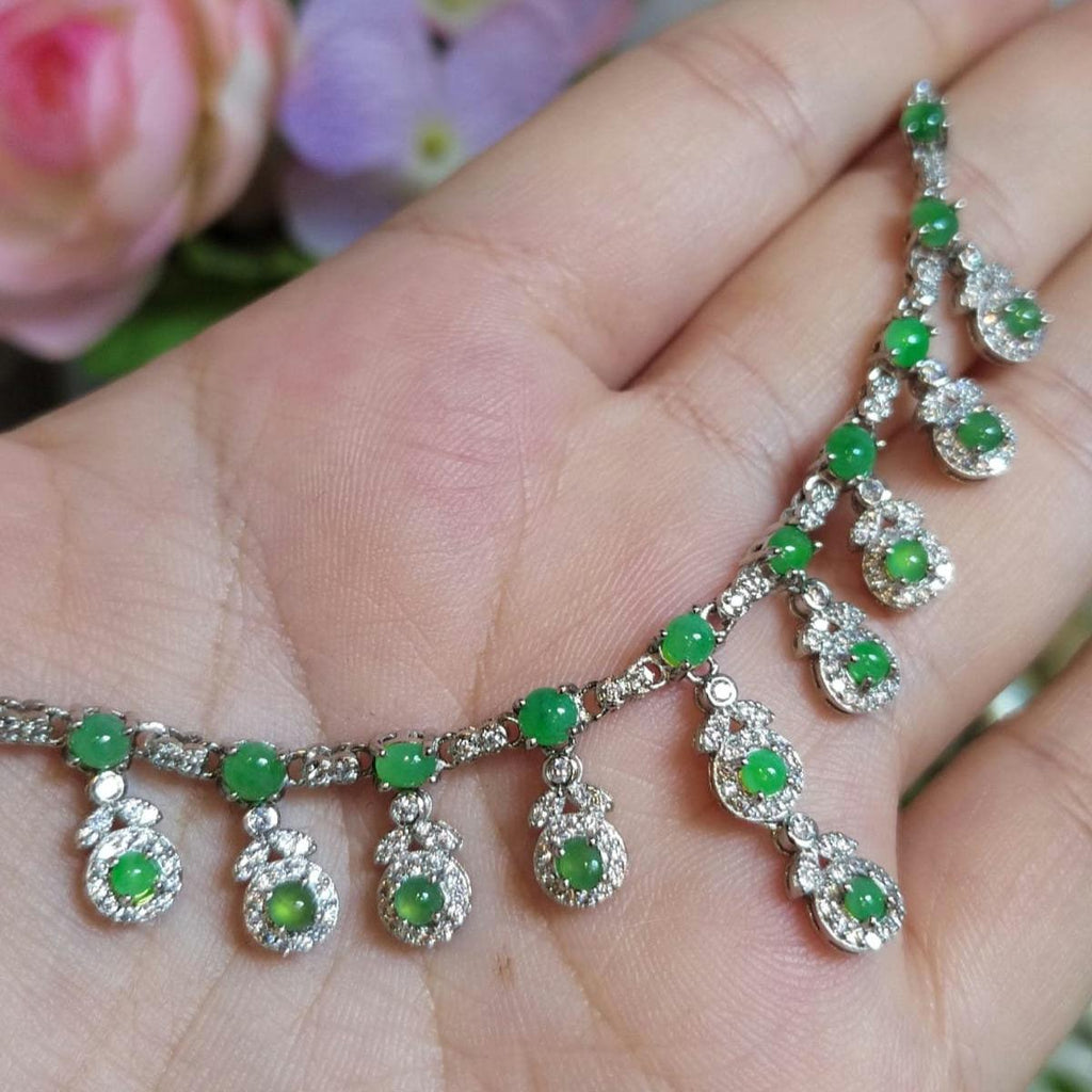 Apple Green Jade Beads on 925 Silver Necklace