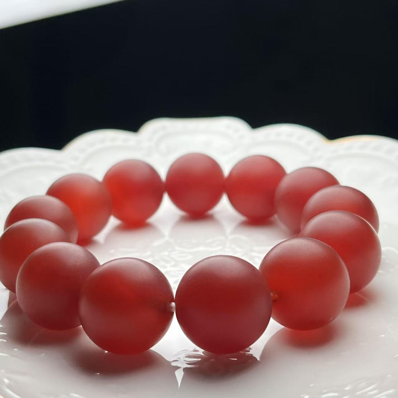 Certified Baoshan Nanhong Rose Red Agate Bracelet | 17.5–18 mm Beads Natural Semi-Translucent Finish | Elegant Collector Piece SL455/100