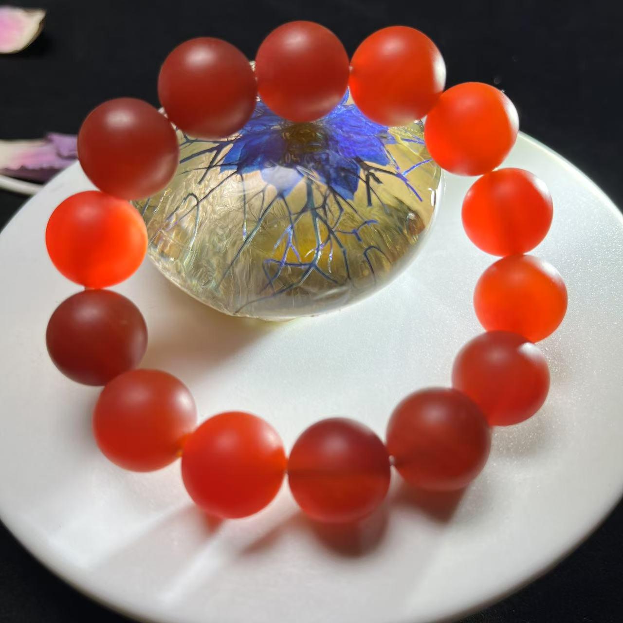 Certified Baoshan Nanhong Rose Red Agate Bracelet | 17.5–18 mm Beads Natural Semi-Translucent Finish | Elegant Collector Piece SL455/100