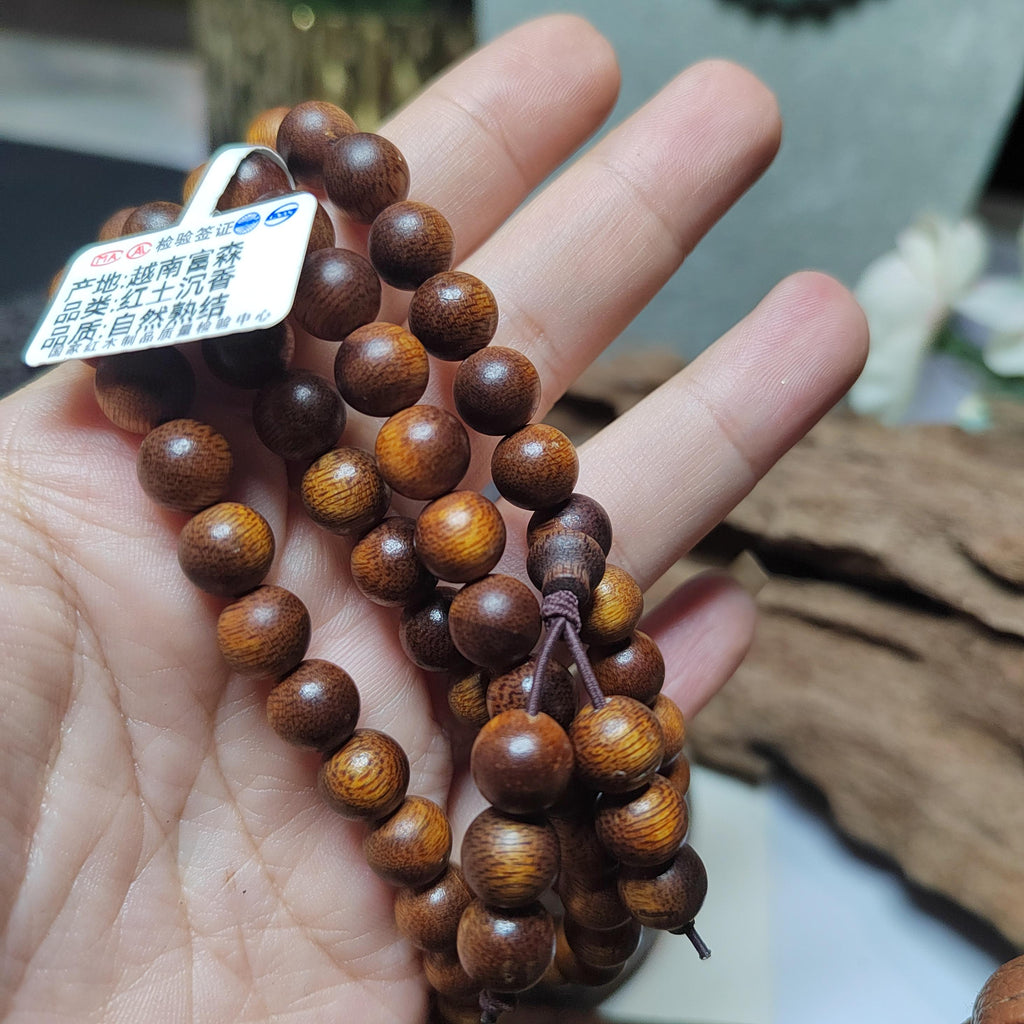 Cultivated “Fusen Red Earth” Agarwood 108 Mala – Premium Sinking Beads, 15-Year Tree Prayer Meditation Beads SL515