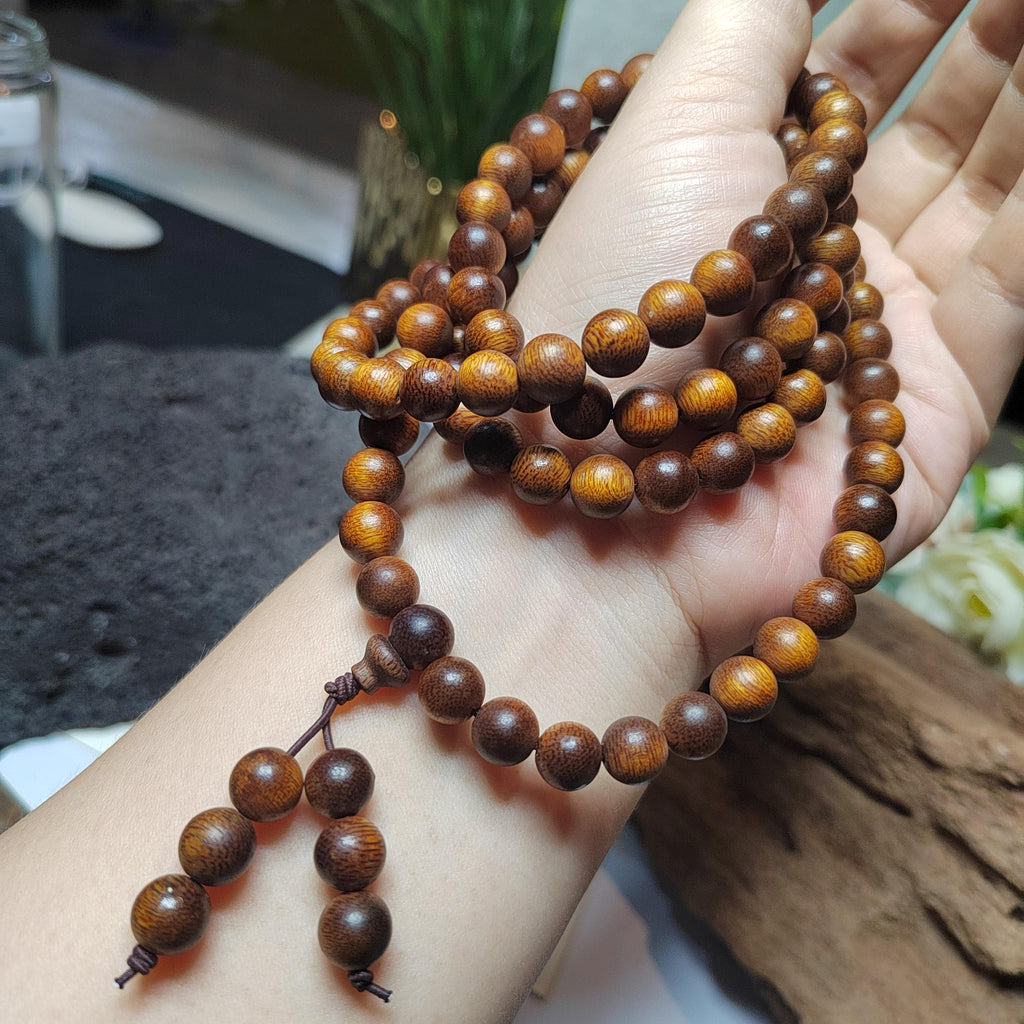 Cultivated “Fusen Red Earth” Agarwood 108 Mala – Premium Sinking Beads, 15-Year Tree Prayer Meditation Beads SL515