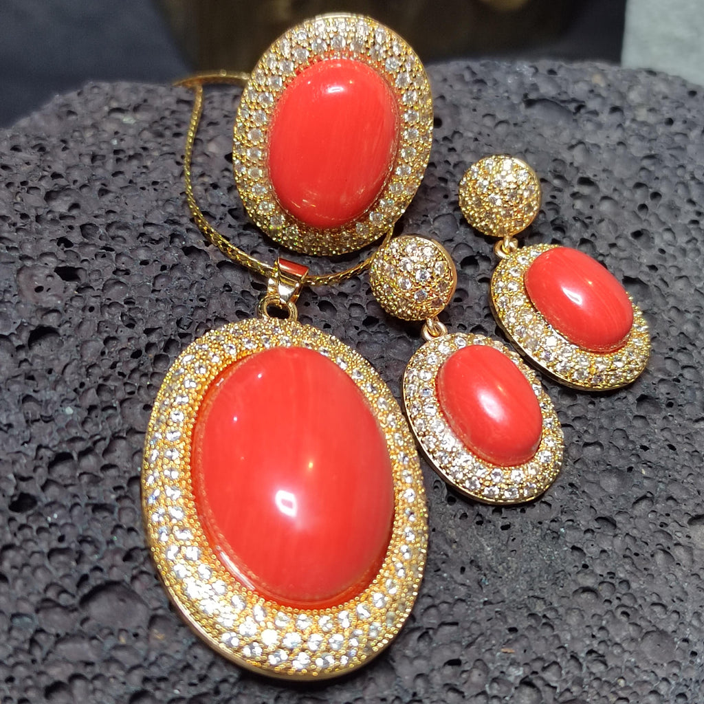 Certified Cultivated Momo Coral 3-Piece Jewelry Set SL357A