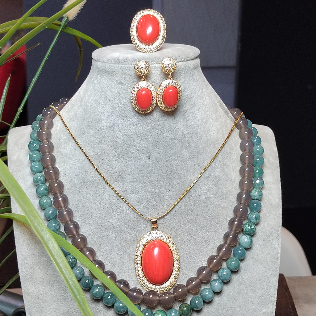 Certified Cultivated Momo Coral 3-Piece Jewelry Set SL357A