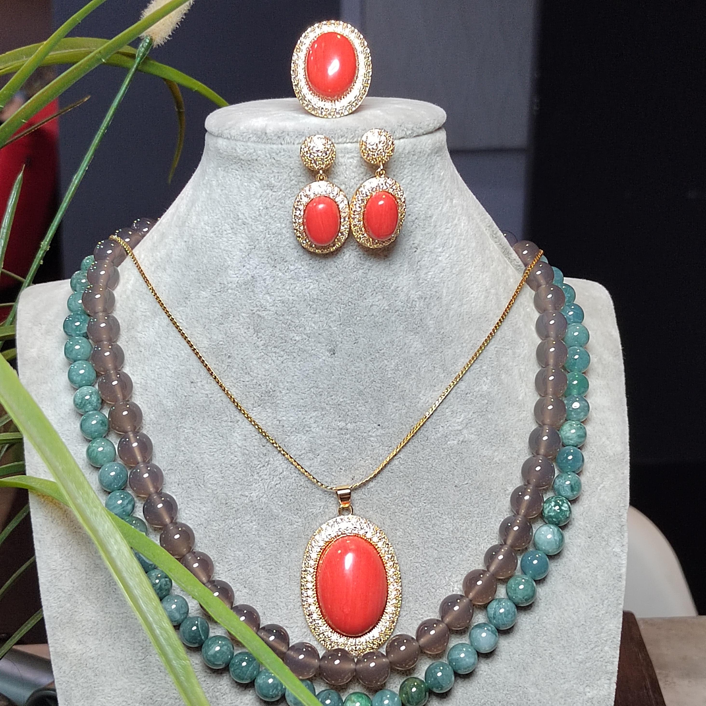 Certified Cultivated Momo Coral 3-Piece Jewelry Set SL357A