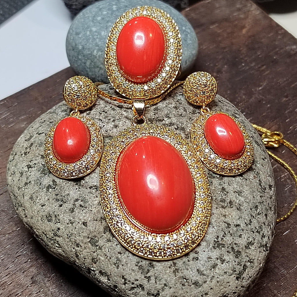 Certified Cultivated Momo Coral 3-Piece Jewelry Set SL357A