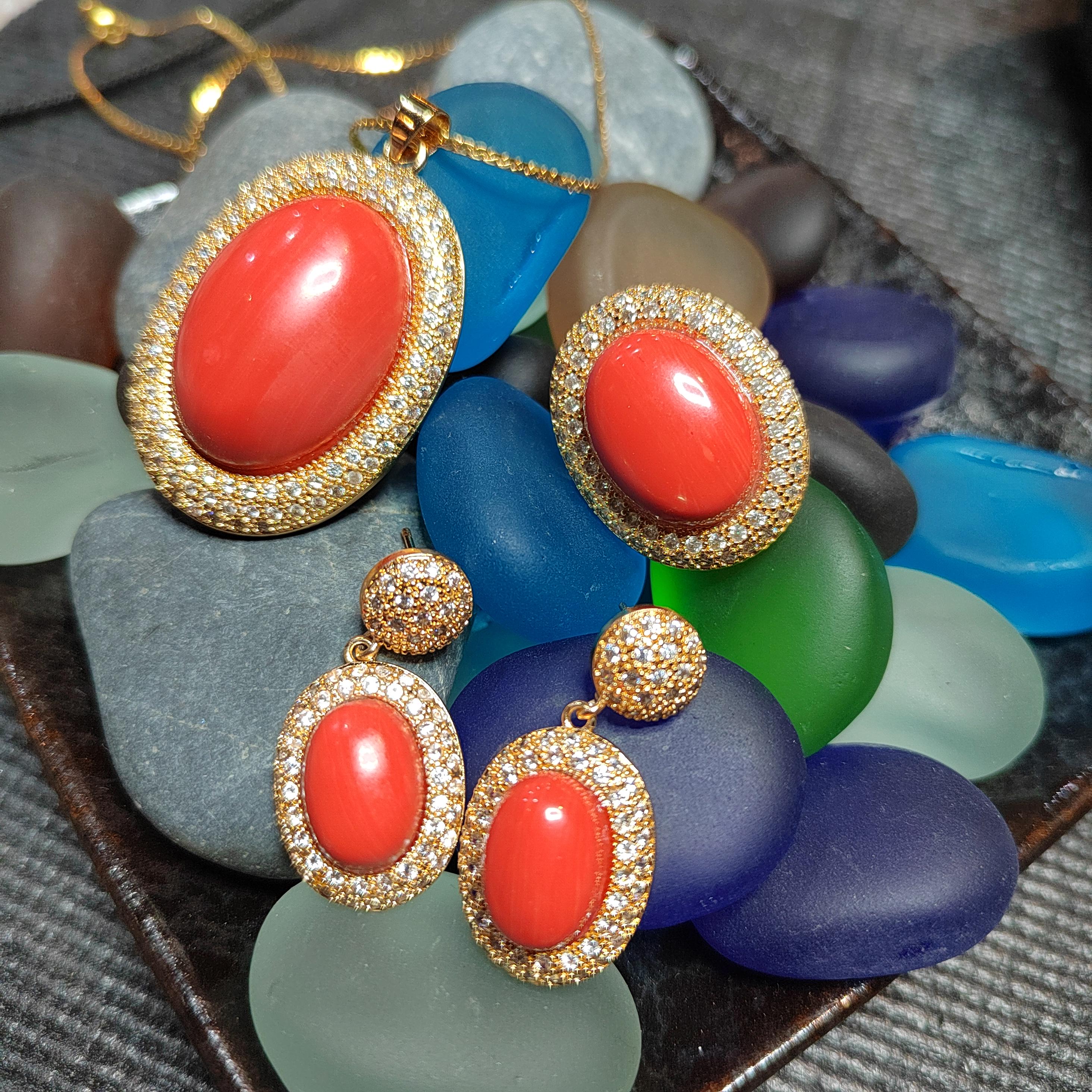 Certified Cultivated Momo Coral 3-Piece Jewelry Set SL357A