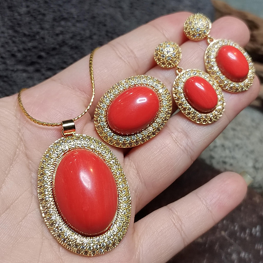 Certified Cultivated Momo Coral 3-Piece Jewelry Set SL357A
