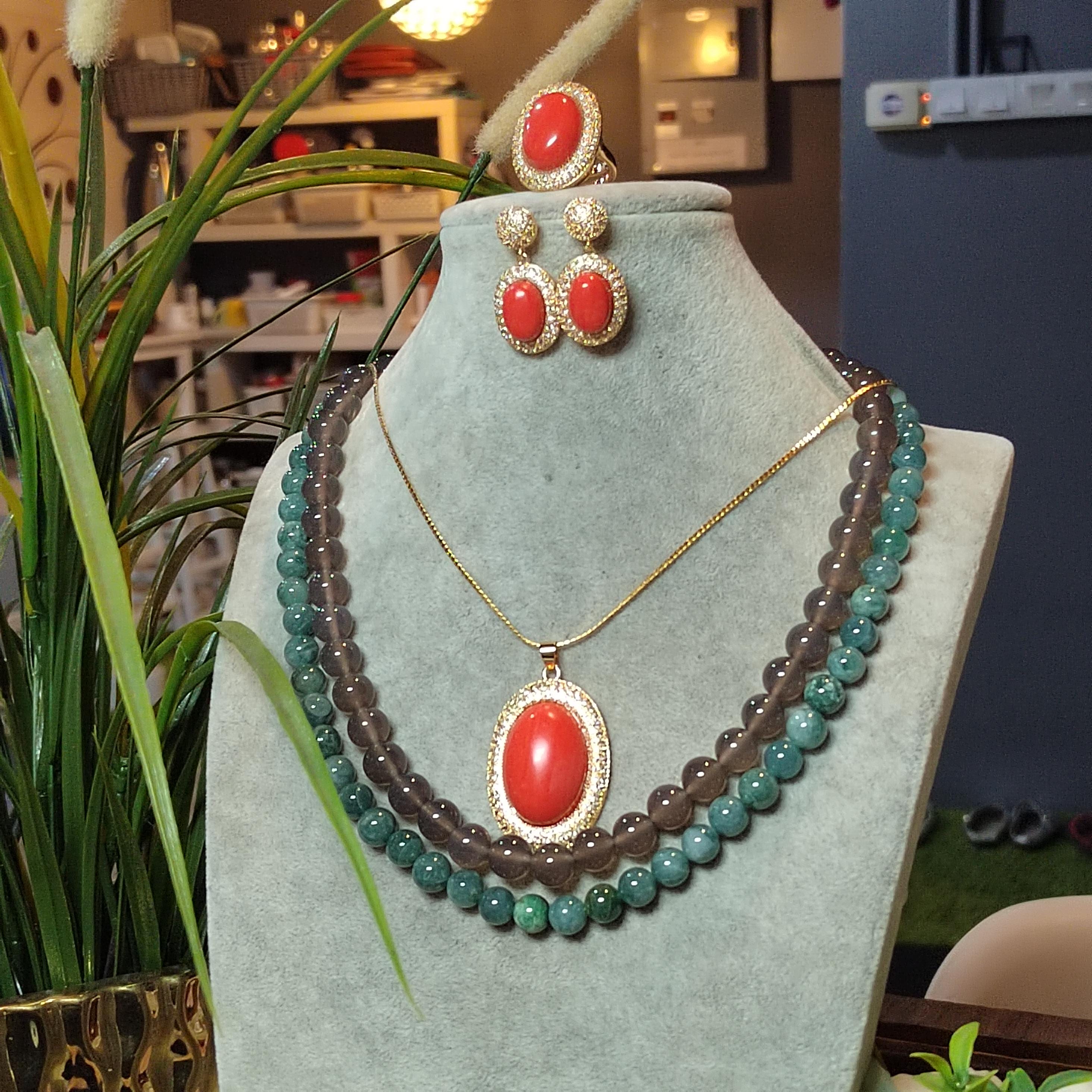 Certified Cultivated Momo Coral 3-Piece Jewelry Set SL357A