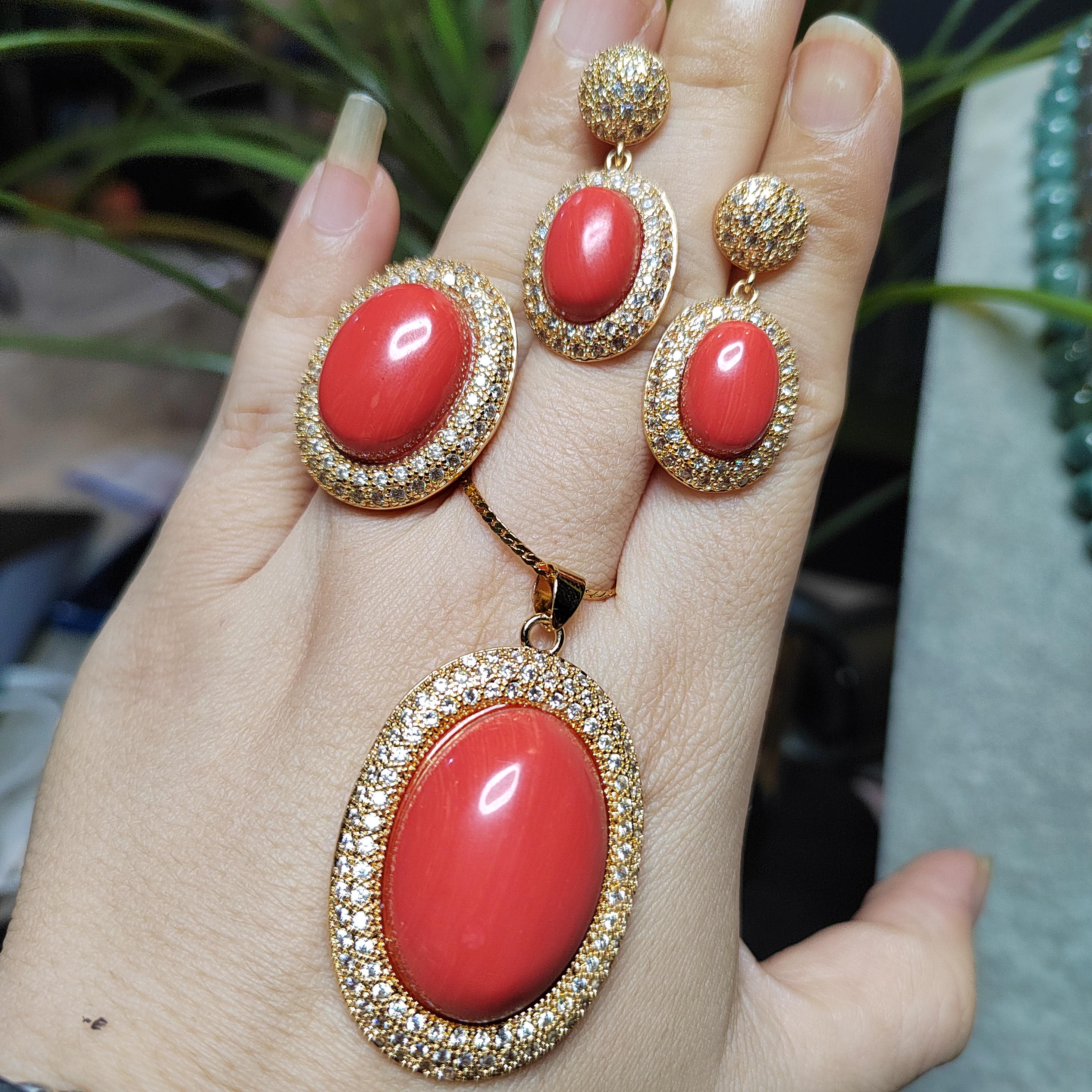 Certified Cultivated Momo Coral 3-Piece Jewelry Set SL357A