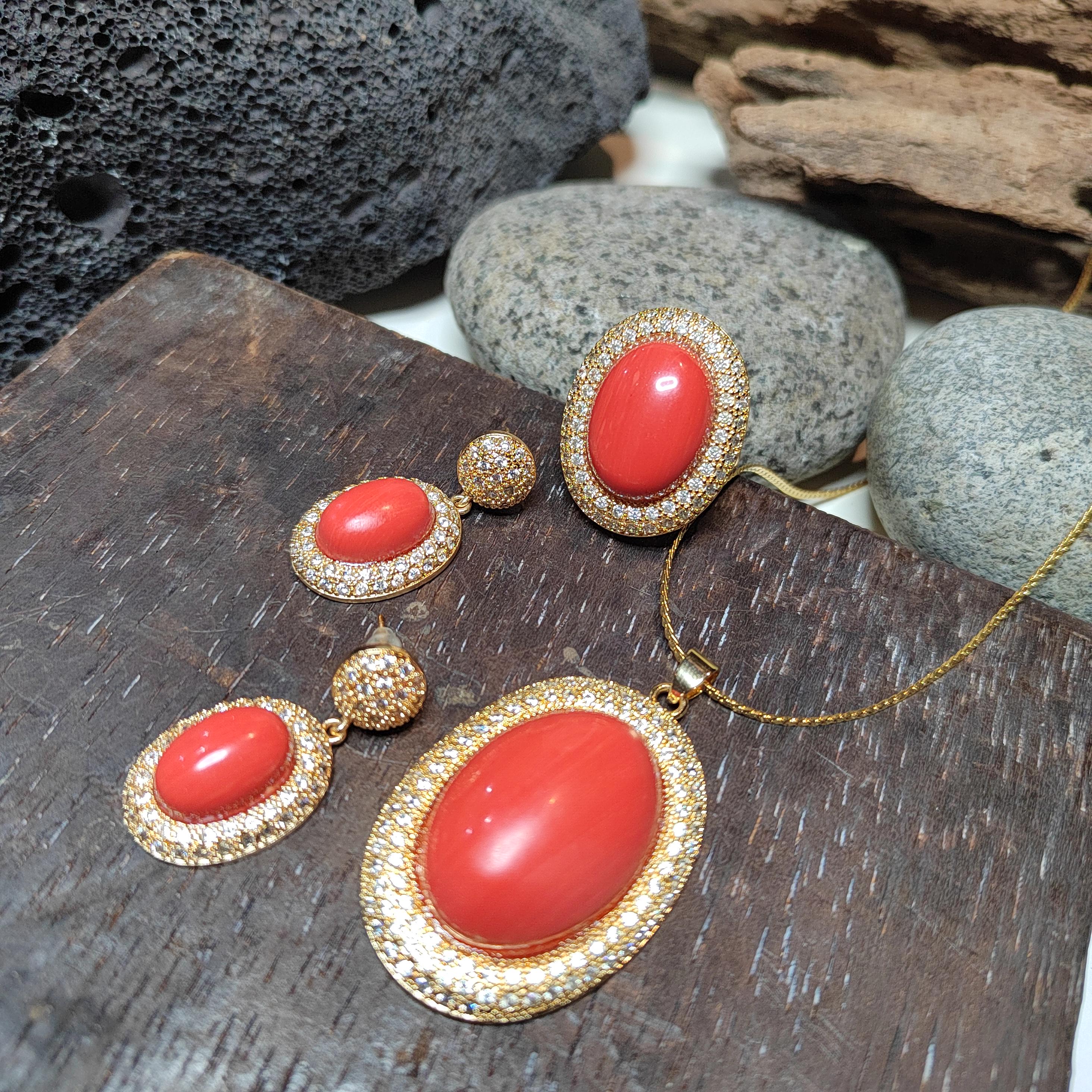 Certified Cultivated Momo Coral 3-Piece Jewelry Set SL357A