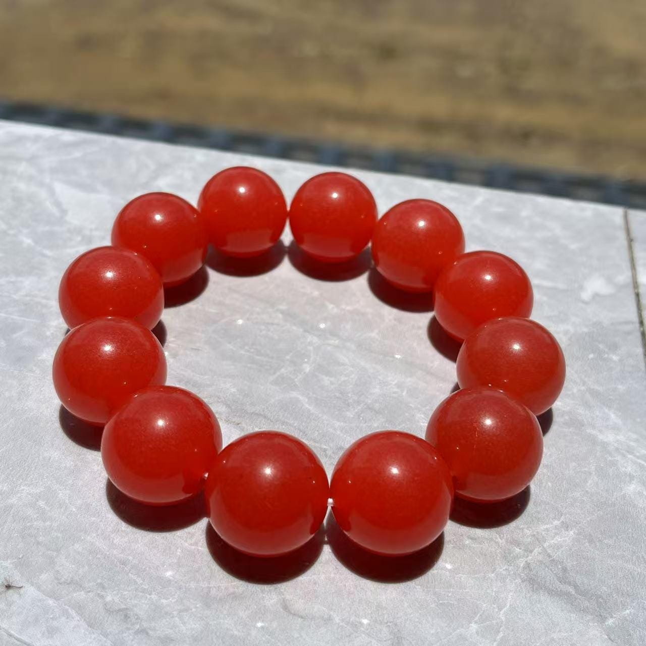 Certified A-Grade Baoshan Nanhong “Ice-Red” Agate Bracelet | 20 mm Beads | 134 g | Rare Full-Color Burmese-Grade Glow SL478/100A