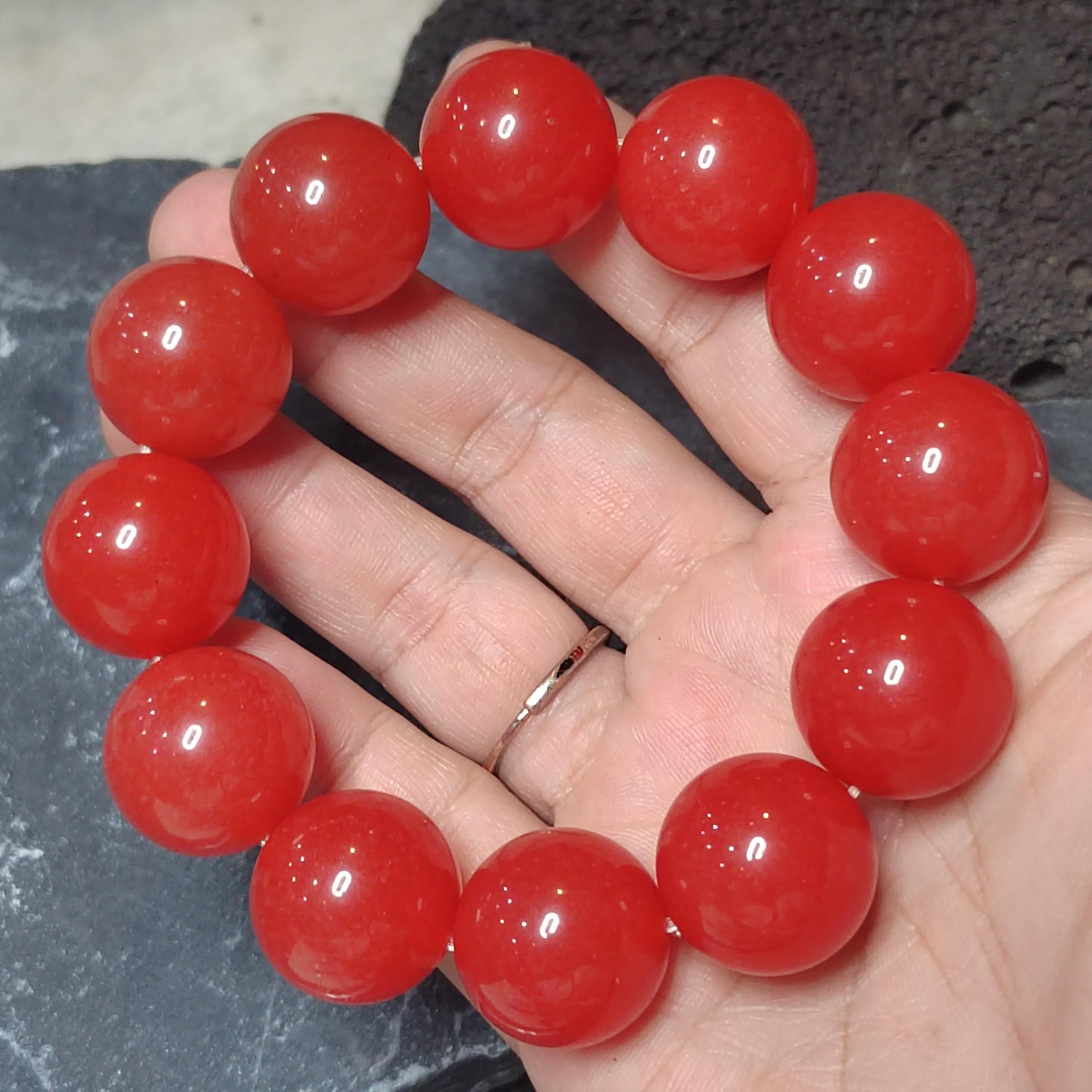 Certified A-Grade Baoshan Nanhong “Ice-Red” Agate Bracelet | 20 mm Beads | 134 g | Rare Full-Color Burmese-Grade Glow SL478/100A
