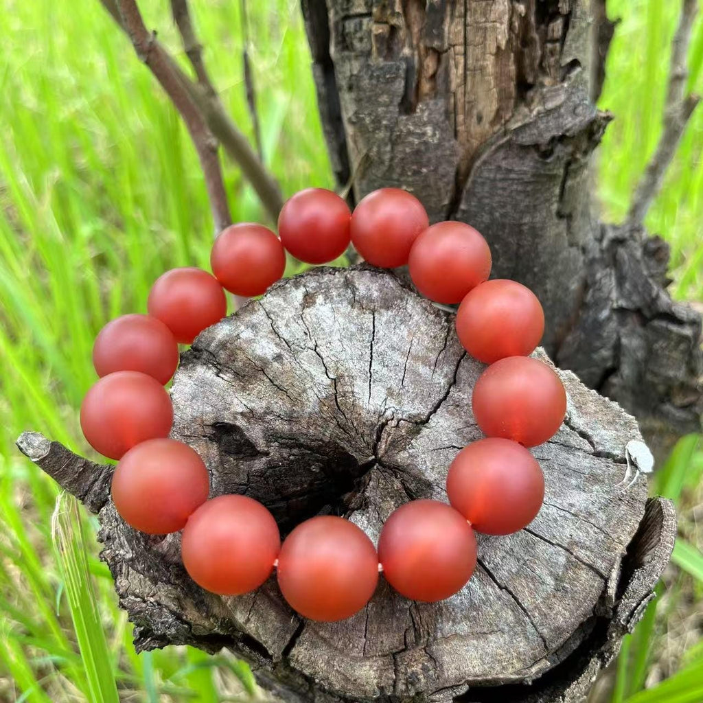 Certified Baoshan Nanhong Rose-Red Matte Agate Bracelet | 15.7–16 mm Beads,  | Elegant Pink-Violet Glow | Natural South Red Agate SL479/100A