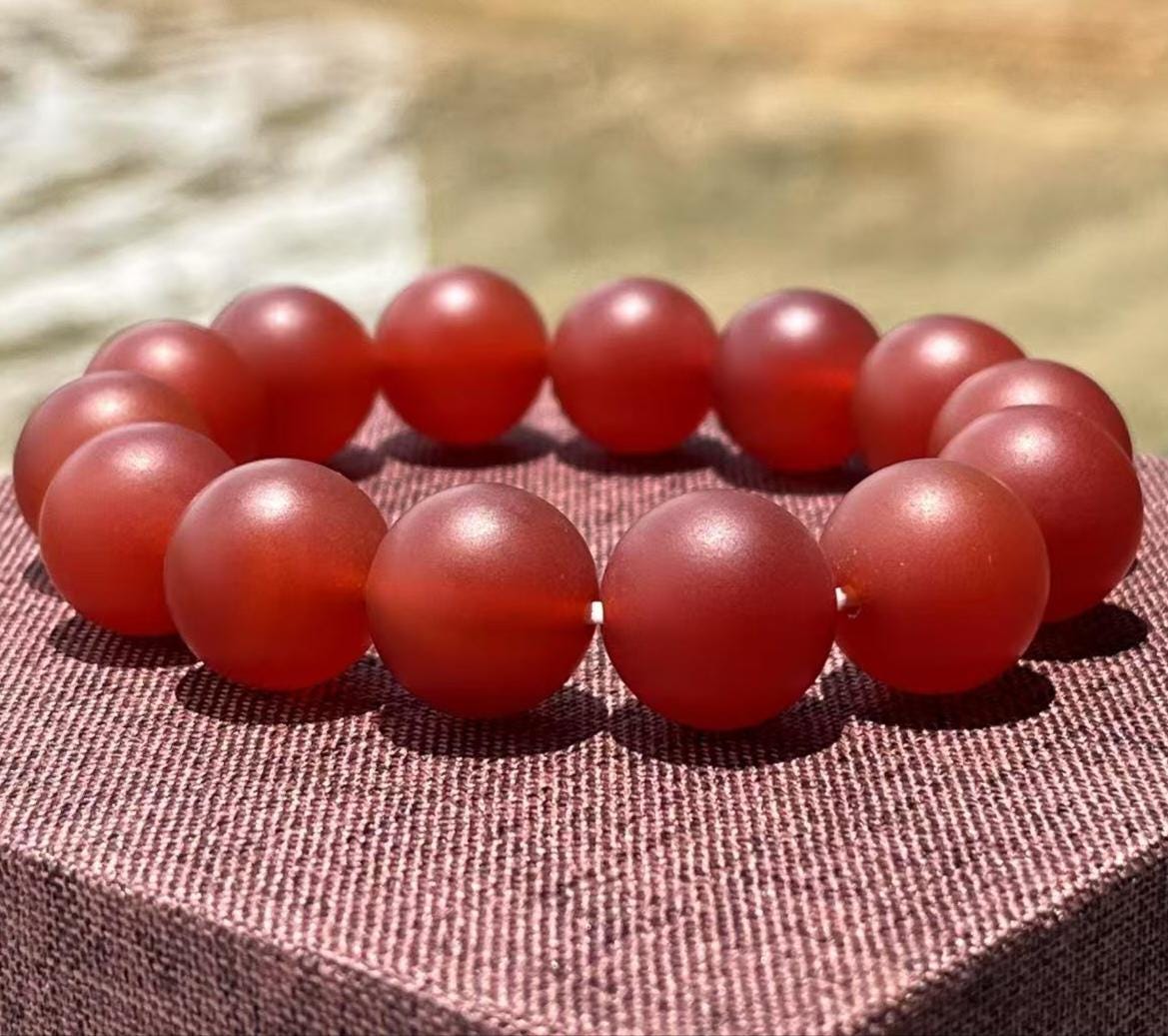 Certified Baoshan Nanhong Rose-Red Matte Agate Bracelet | 15.7–16 mm Beads,  | Elegant Pink-Violet Glow | Natural South Red Agate SL479/100A