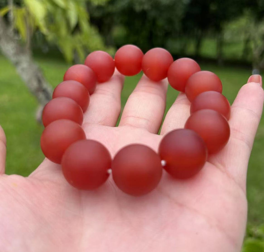 Certified Baoshan Nanhong Rose-Red Matte Agate Bracelet | 15.7–16 mm Beads,  | Elegant Pink-Violet Glow | Natural South Red Agate SL479/100A