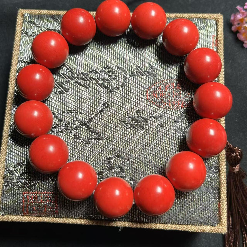 Certified Sichuan Liangshan Waxi Nanhong Agate Bracelet | 15.9–16 mm × 15 Beads | 74.6 g | Collector-Grade Red SL480/100A