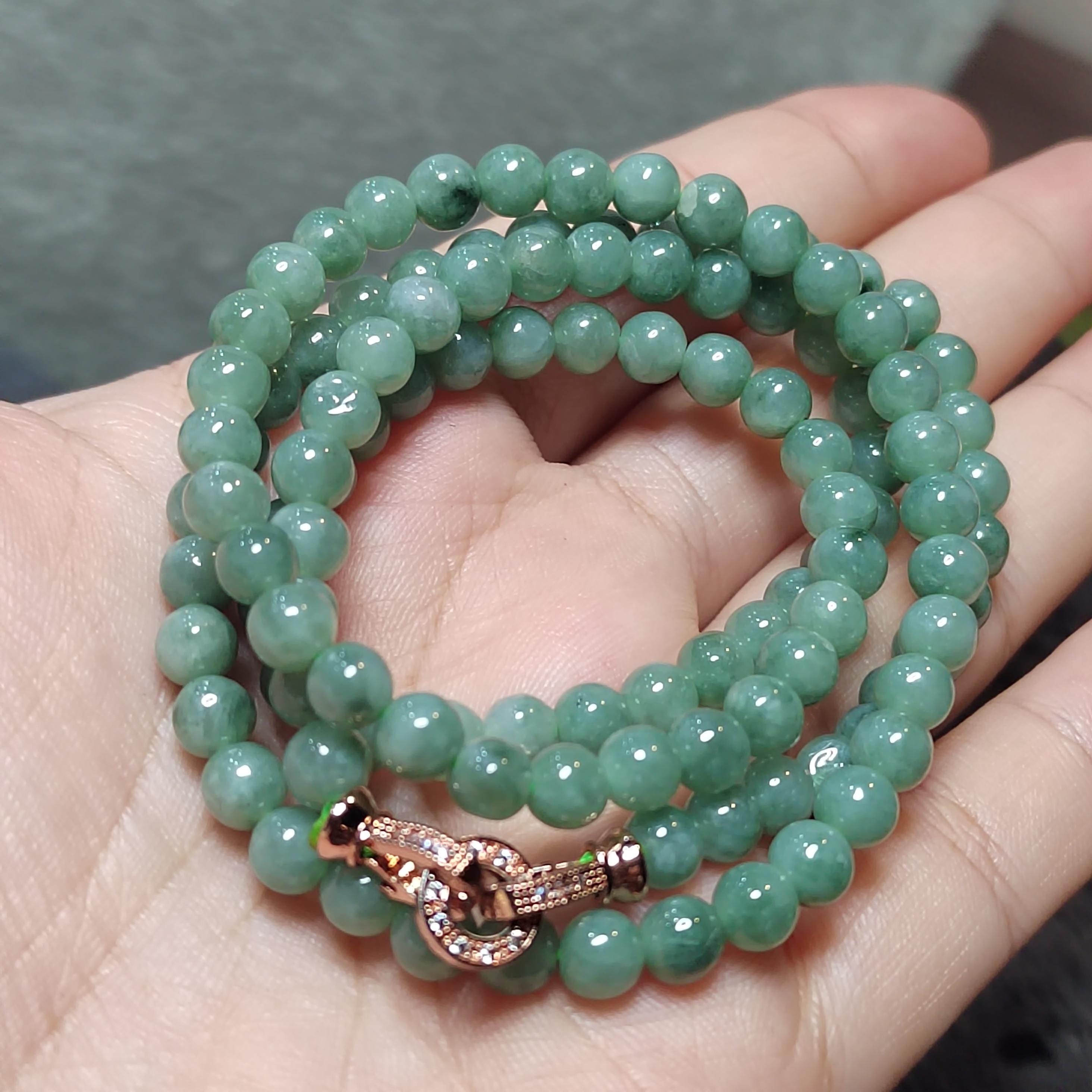 Certified Burmese A-Grade Jadeite Necklace | 62 cm | 5.4–5.7 mm Beads | Rose-Gold Toggle Clasp SL481