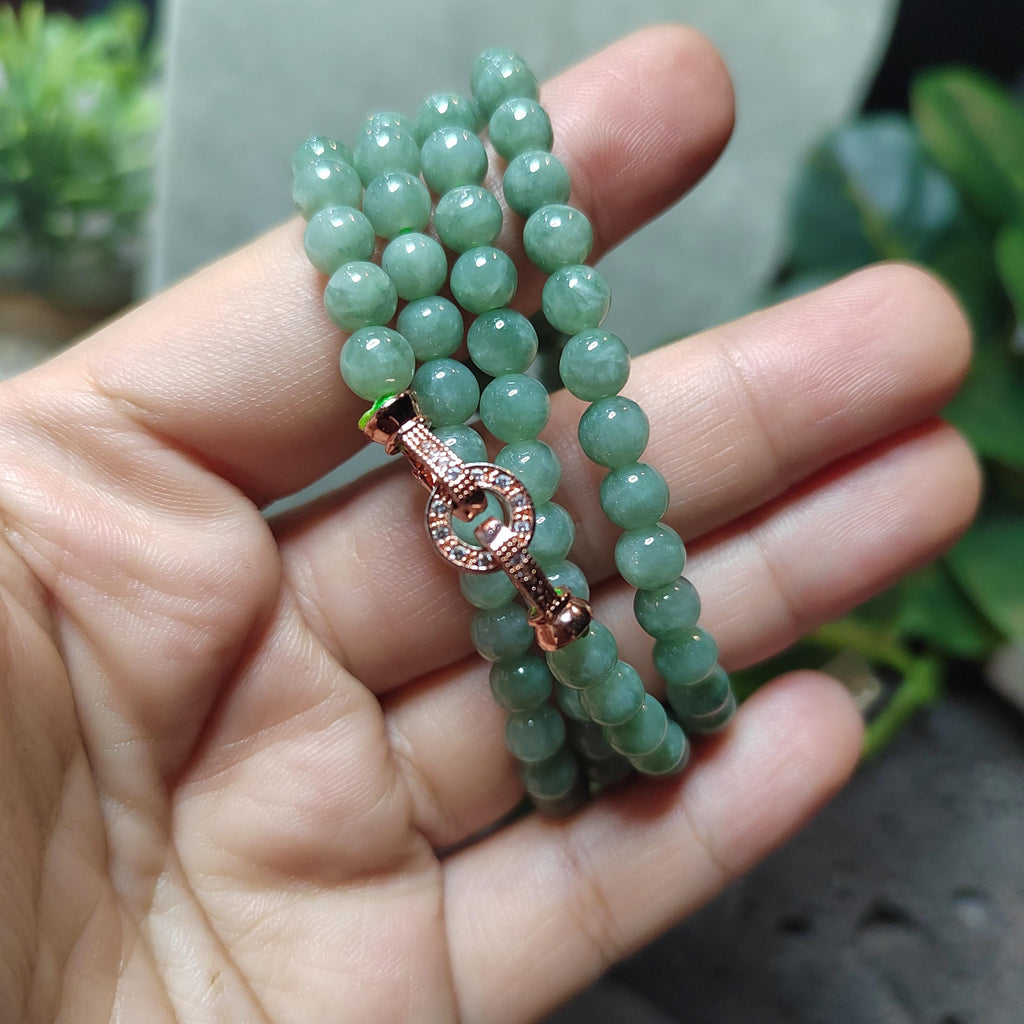 Certified Burmese A-Grade Jadeite Necklace | 62 cm | 5.4–5.7 mm Beads | Rose-Gold Toggle Clasp SL481