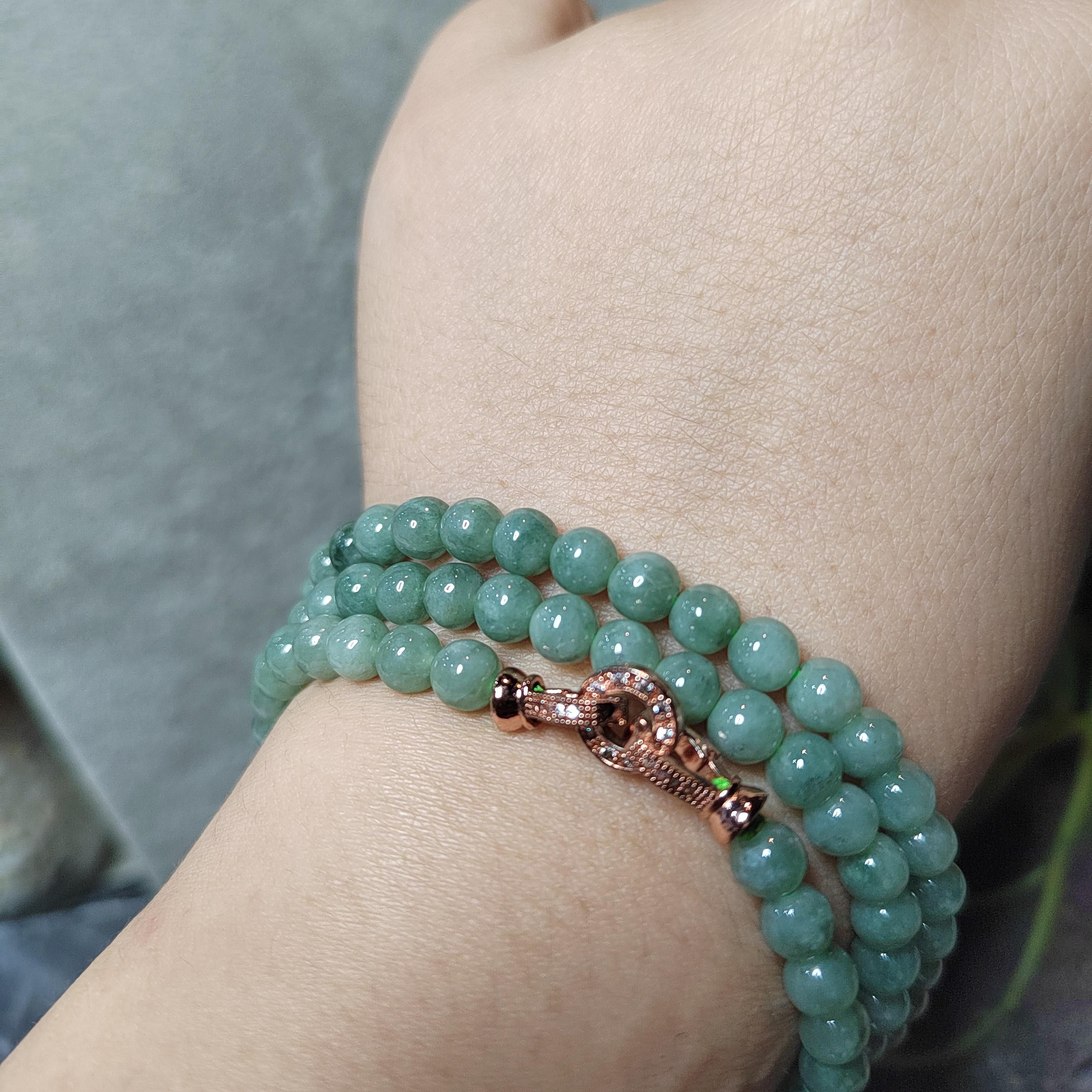 Certified Burmese A-Grade Jadeite Necklace | 62 cm | 5.4–5.7 mm Beads | Rose-Gold Toggle Clasp SL481