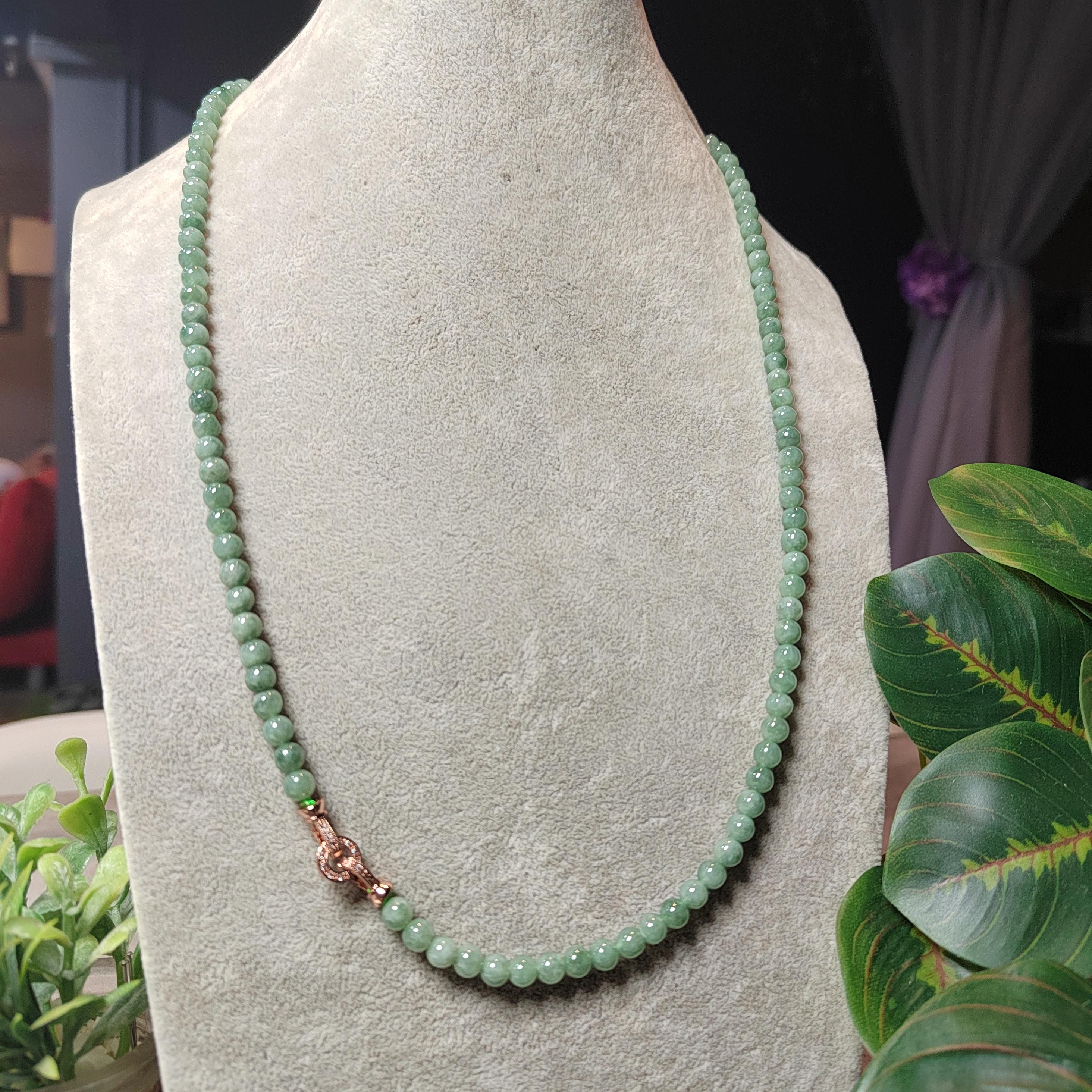 Certified Burmese A-Grade Jadeite Necklace | 62 cm | 5.4–5.7 mm Beads | Rose-Gold Toggle Clasp SL481