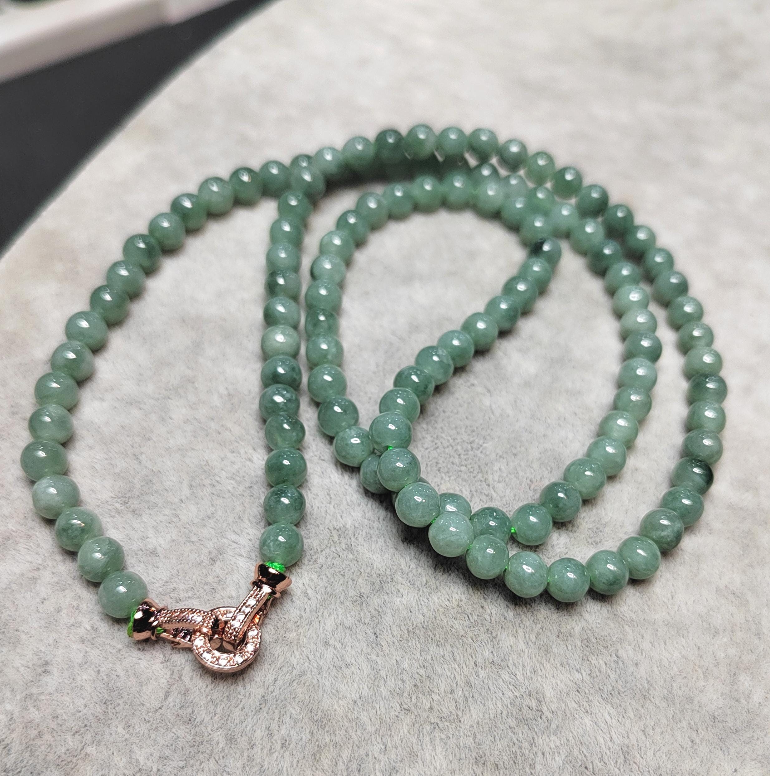 Certified Burmese A-Grade Jadeite Necklace | 62 cm | 5.4–5.7 mm Beads | Rose-Gold Toggle Clasp SL481