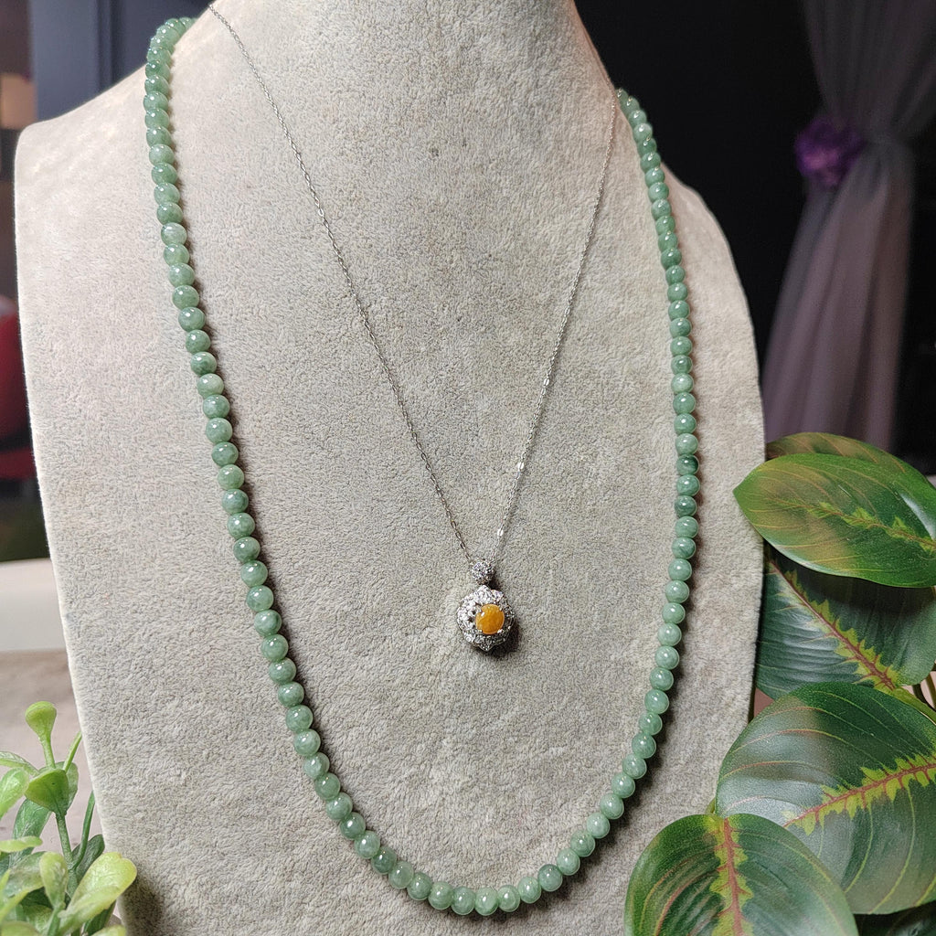 Certified Burmese A-Grade Jadeite Necklace | 62 cm | 5.4–5.7 mm Beads | Rose-Gold Toggle Clasp SL481