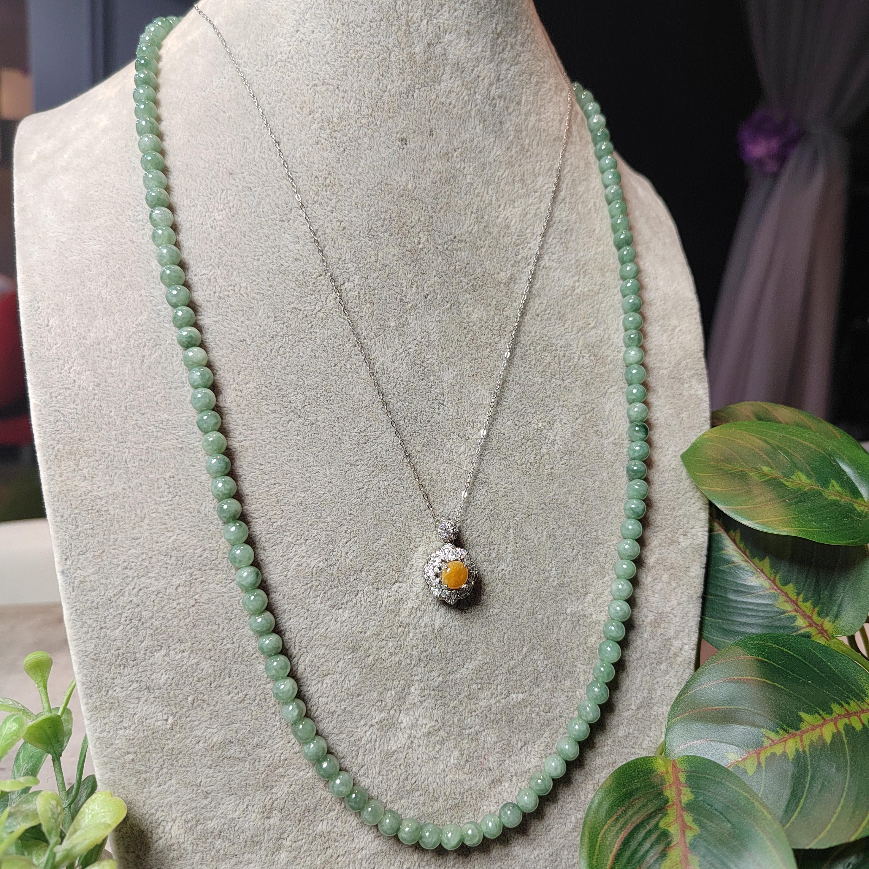 Certified Burmese A-Grade Jadeite Necklace | 62 cm | 5.4–5.7 mm Beads | Rose-Gold Toggle Clasp SL481