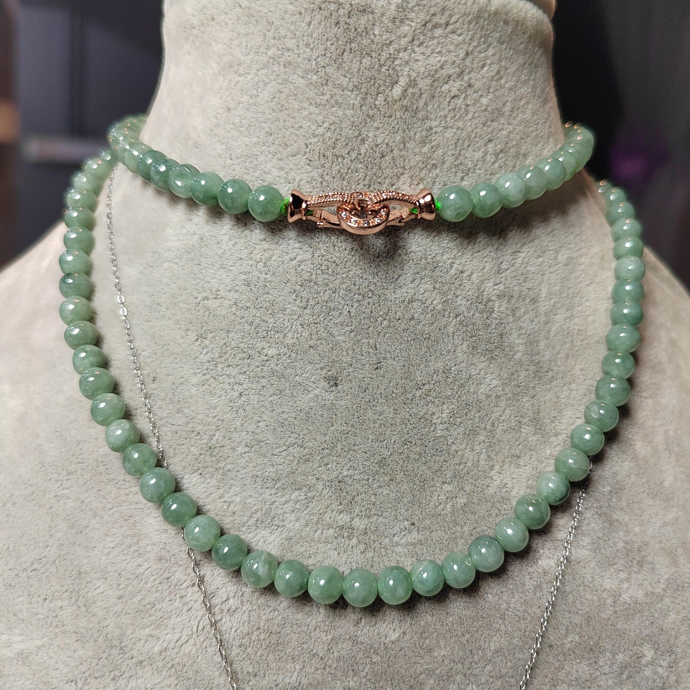 Certified Burmese A-Grade Jadeite Necklace | 62 cm | 5.4–5.7 mm Beads | Rose-Gold Toggle Clasp SL481