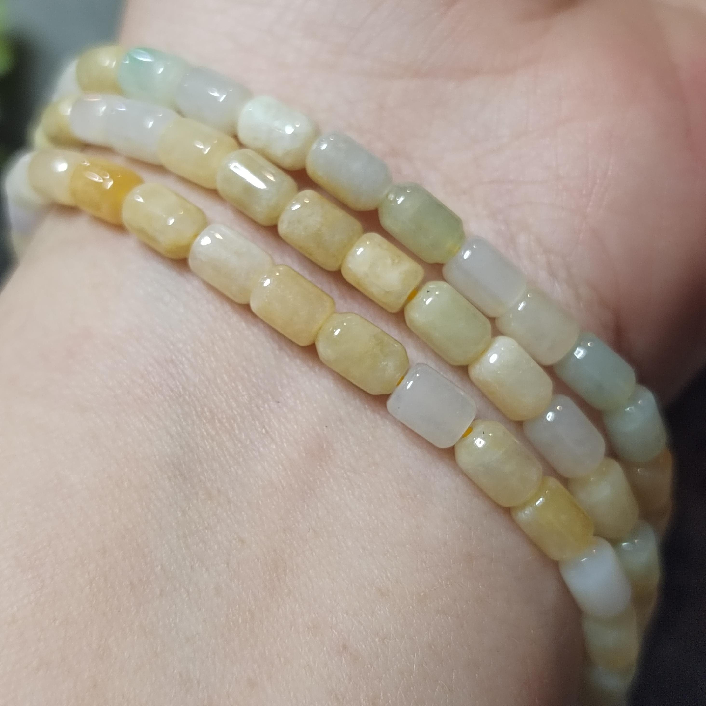 Certified Rare Burmese Icy Yellow-Green “Floating Flower” Jadeite Necklace | 60 cm | Barrel-Cut Beads | Natural Untreated Jadeite SL482