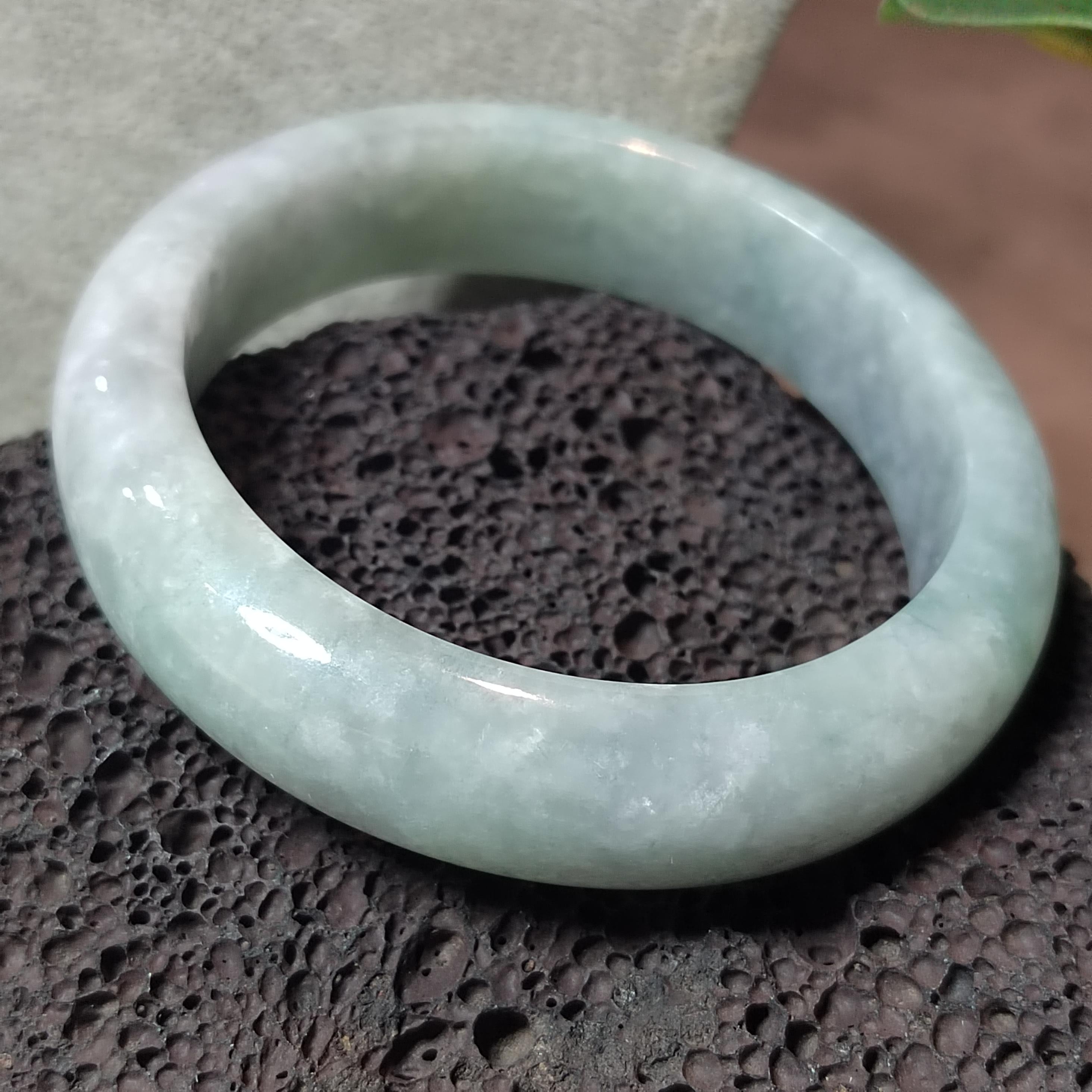 Certified Burmese Jadeite Bangle | “Clear-Sky Blue with Snowflake” 晴蓝带雪花 | Wide Thick Style | Natural Untreated | Inner 57.7 mm SL723x32