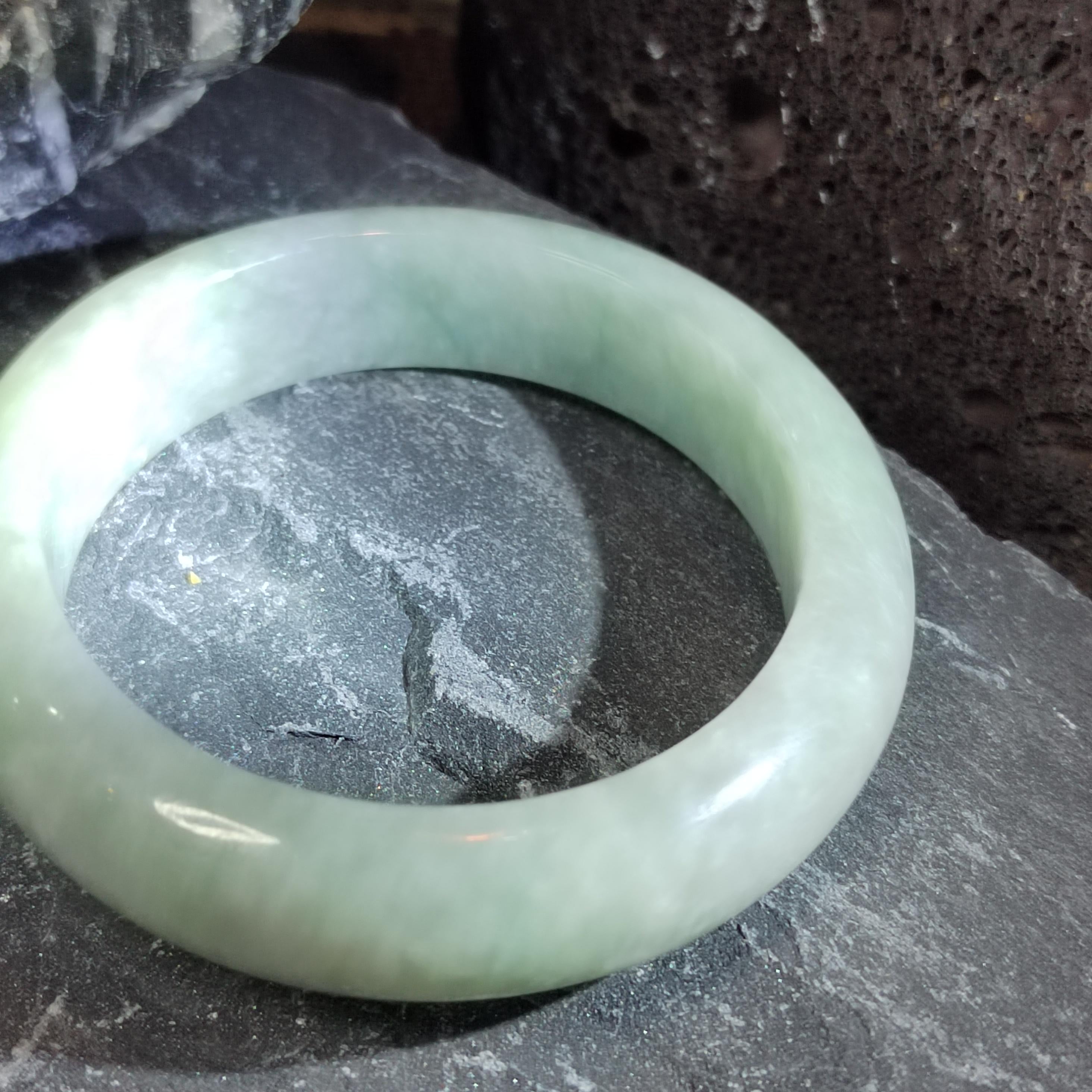 Certified Burmese Jadeite Bangle | “Clear-Sky Blue with Snowflake” 晴蓝带雪花 | Wide Thick Style | Natural Untreated | Inner 57.7 mm SL723x32