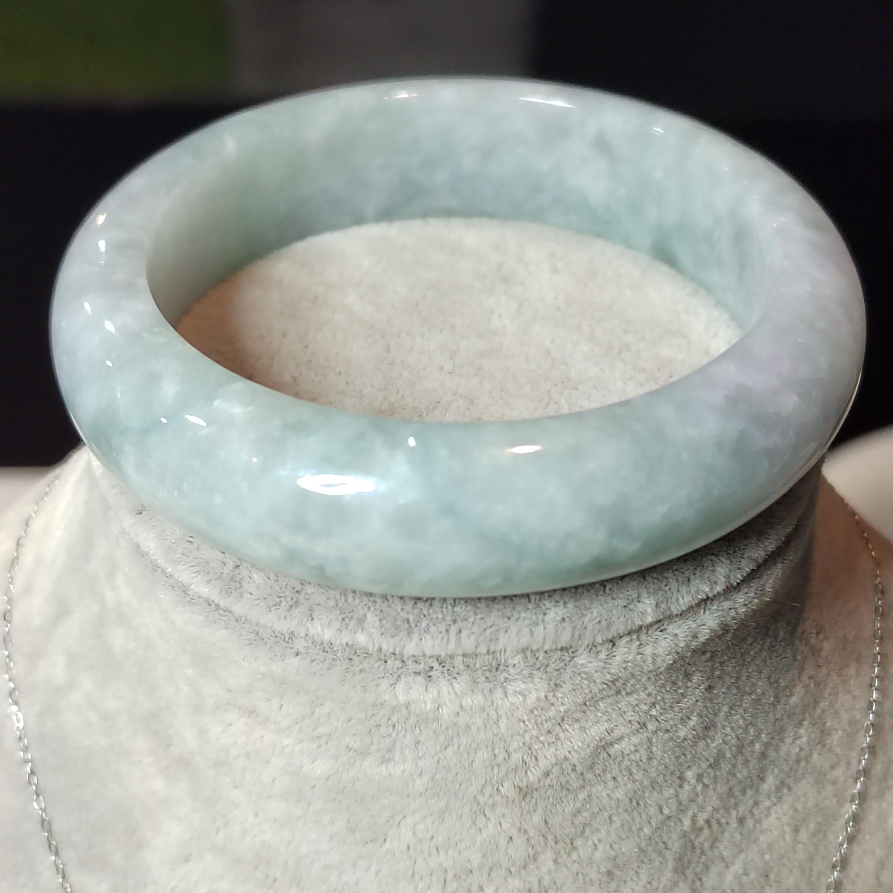 Certified Burmese Jadeite Bangle | “Clear-Sky Blue with Snowflake” 晴蓝带雪花 | Wide Thick Style | Natural Untreated | Inner 57.7 mm SL723x32