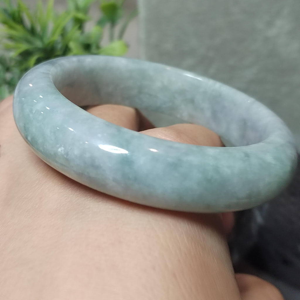 Certified Burmese Jadeite Bangle | “Clear-Sky Blue with Snowflake” 晴蓝带雪花 | Wide Thick Style | Natural Untreated | Inner 57.7 mm SL723x32