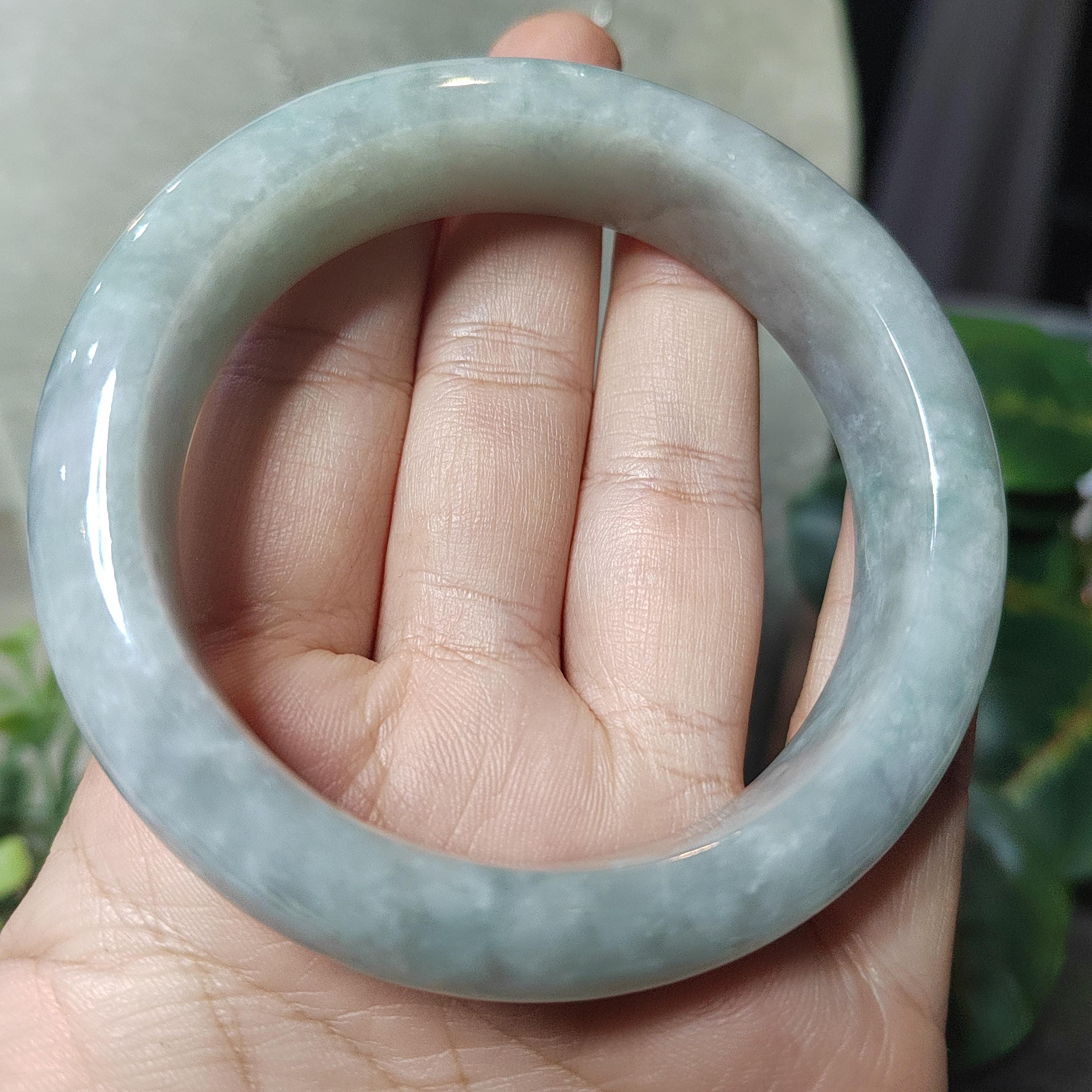 Certified Burmese Jadeite Bangle | “Clear-Sky Blue with Snowflake” 晴蓝带雪花 | Wide Thick Style | Natural Untreated | Inner 57.7 mm SL723x32