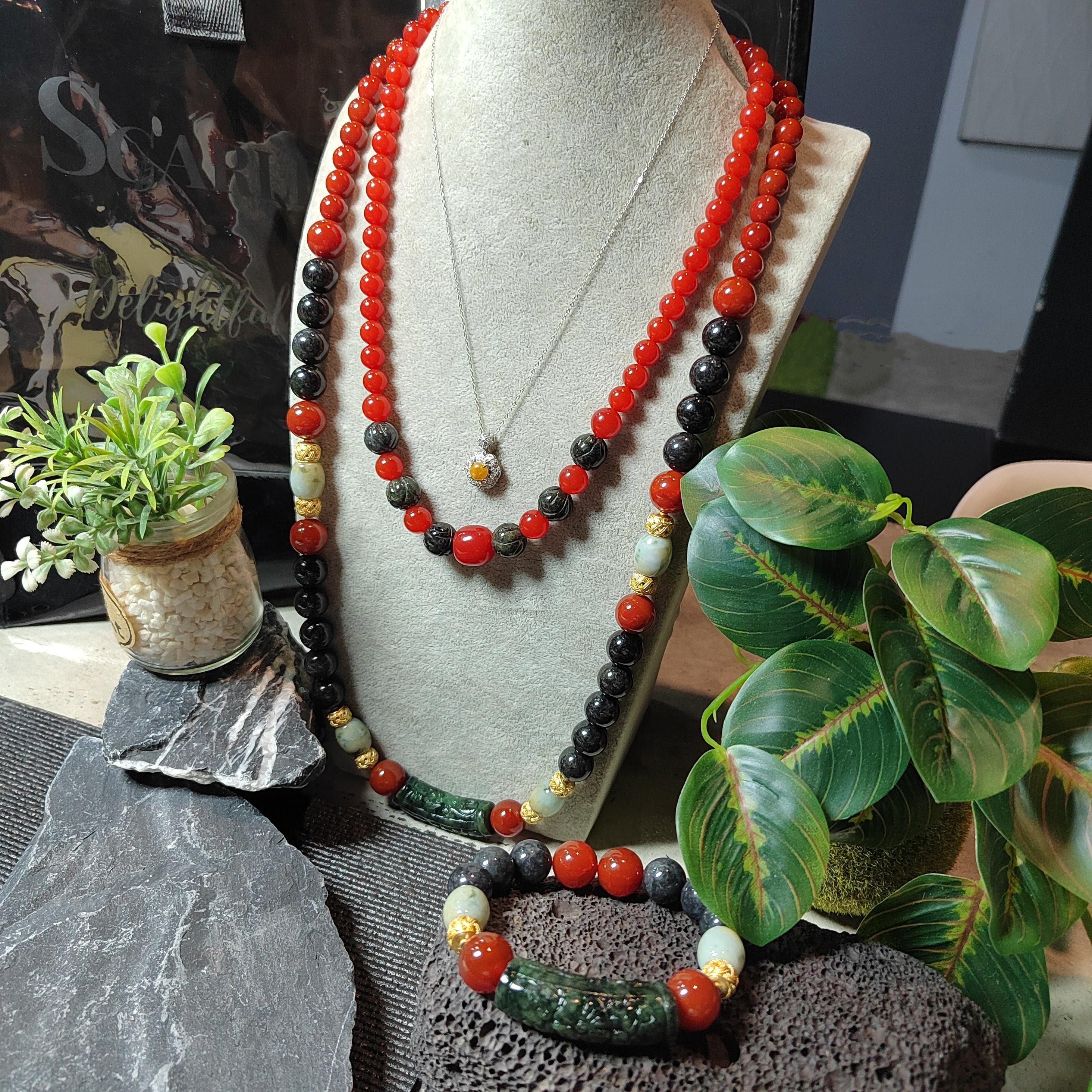 1-of-1 Designer Collector’s Set – Dual-Origin Baoshan “龙鳞纹” Waxi “锦红” Nanhong Necklace & Bracelet | Burmese Jadeite 18K Gold Filigree SL1