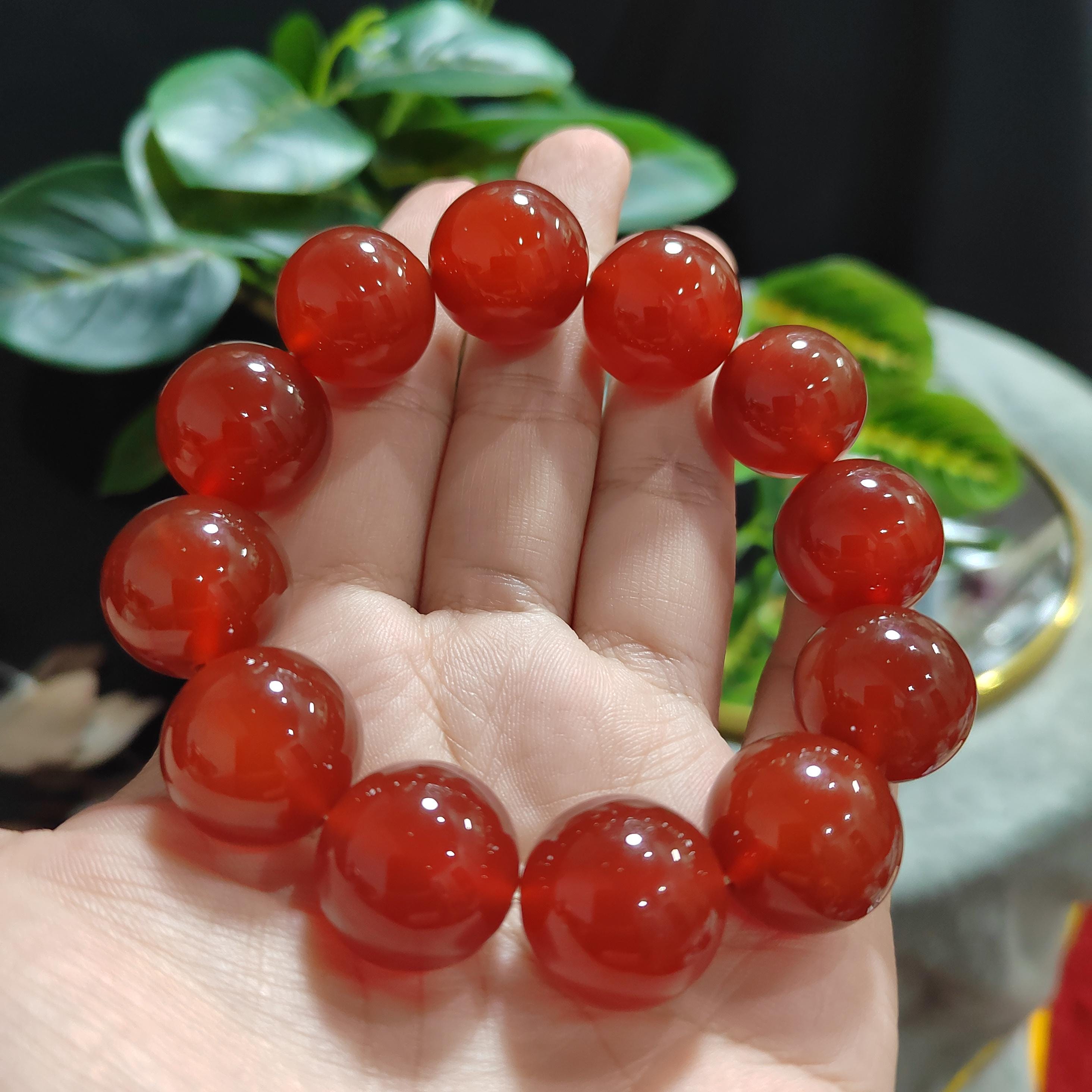 Certified Rare 17.5-18.5mm Sichuan Liangshan Southern Icy Clean & Clear Nanhong Agate Beads Bracelet Untreated 四川涼山冰种红樱桃红南红 SL110